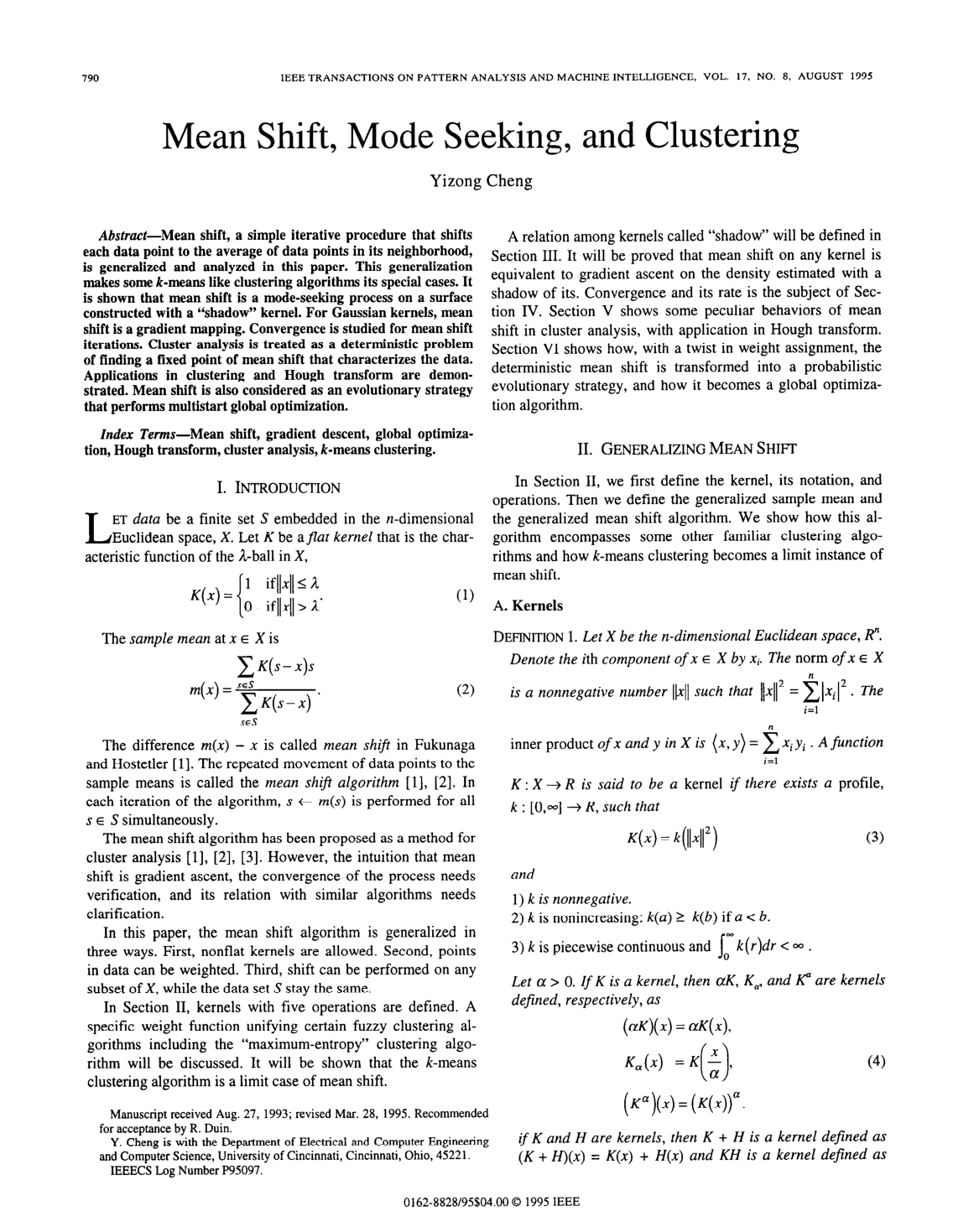 Mean Shift, Mode Seeking, and Clustering