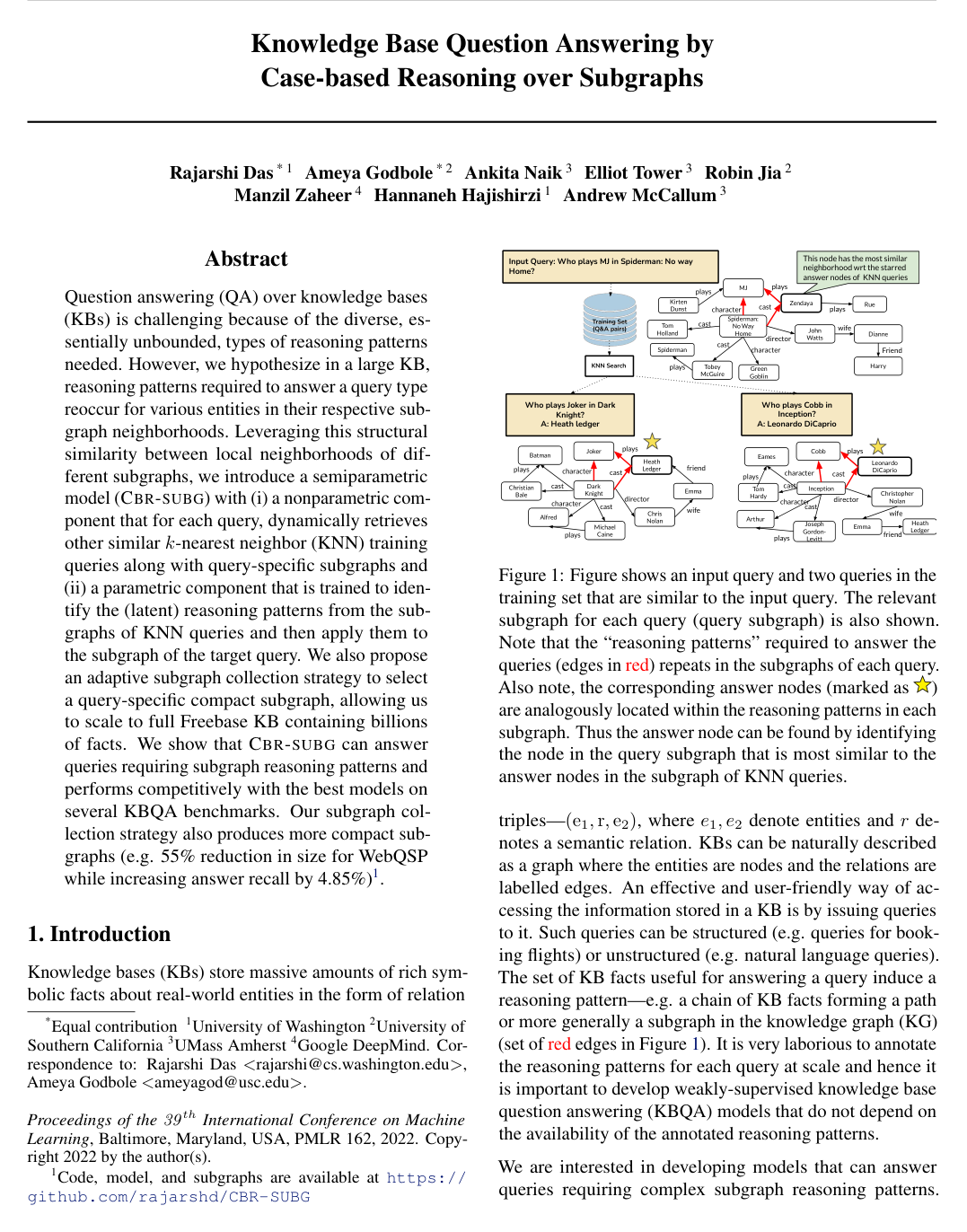 Knowledge Base Question Answering by Case-based Reasoning over Subgraphs