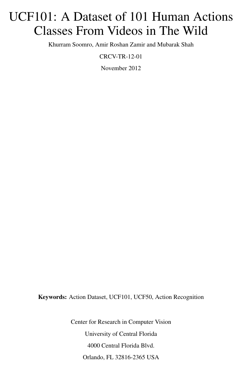 UCF101: A Dataset of 101 Human Actions Classes From Videos in The Wild