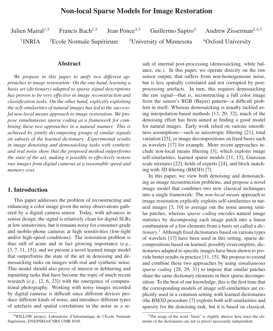 Cover for Non-local sparse models for image restoration
