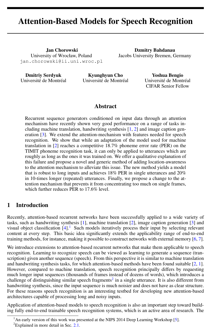 Cover for Attention-Based Models for Speech Recognition