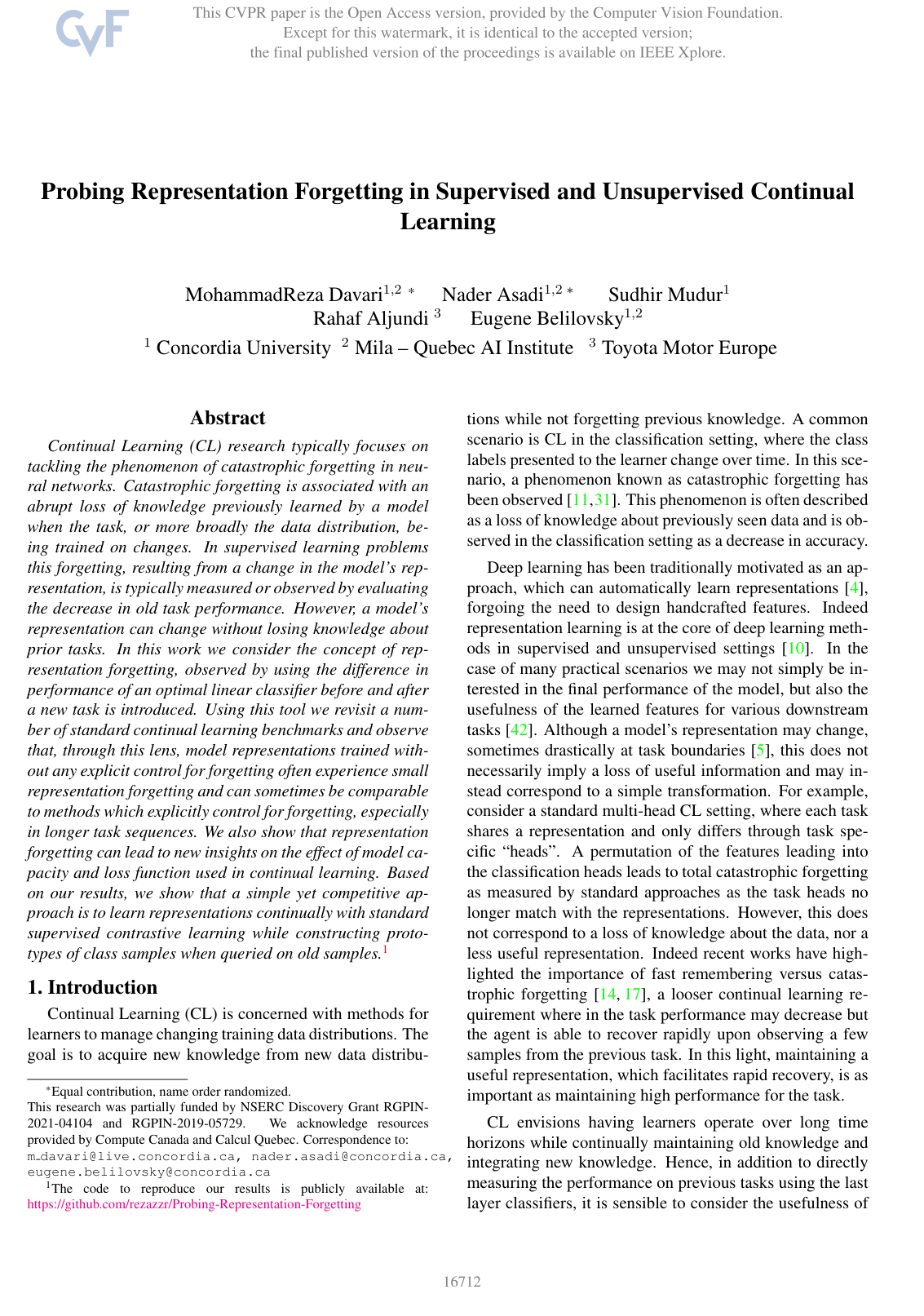 Probing Representation Forgetting in Supervised and Unsupervised Continual Learning