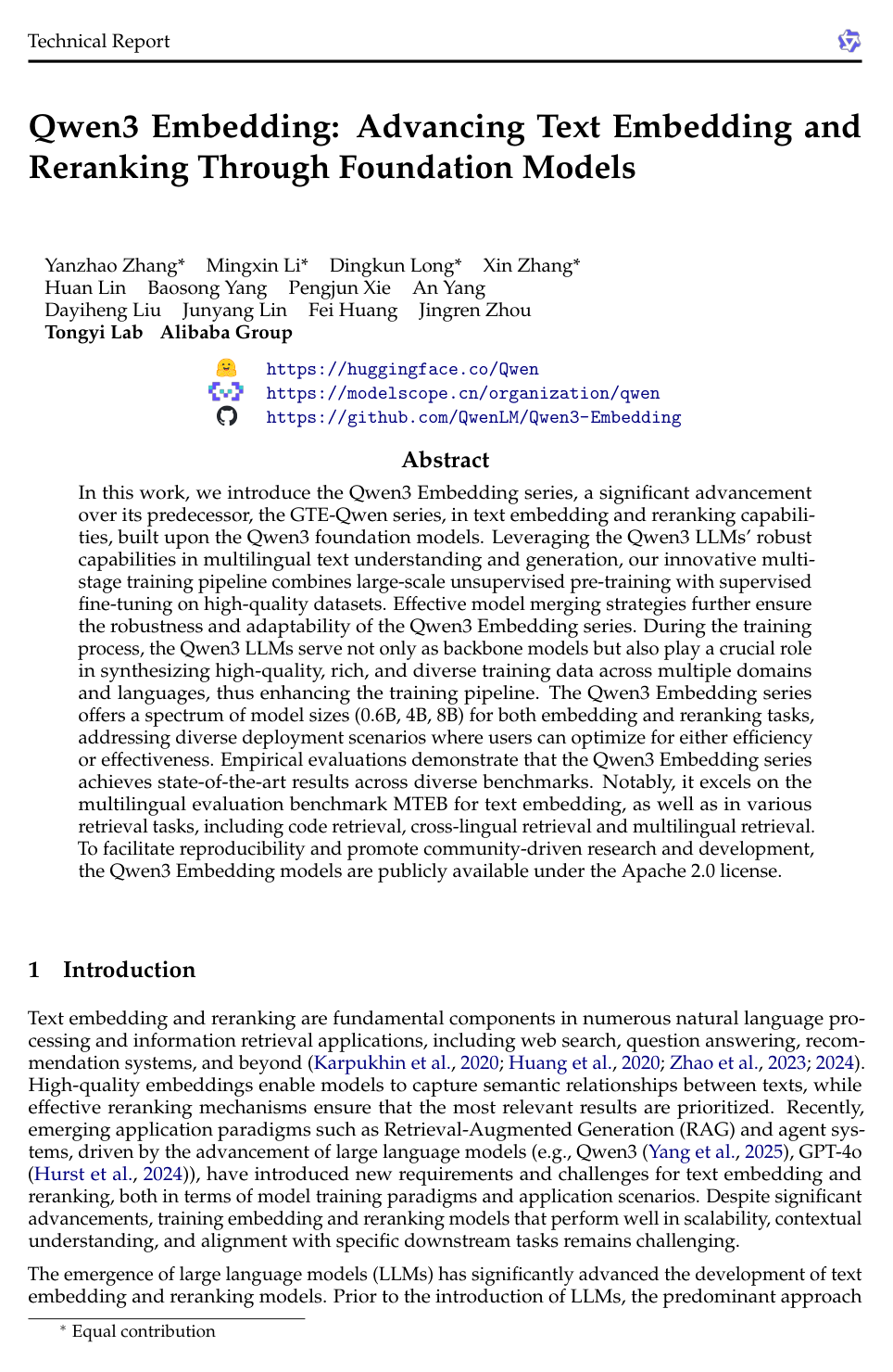 Cover for Qwen3 Embedding: Advancing Text Embedding and Reranking Through Foundation Models