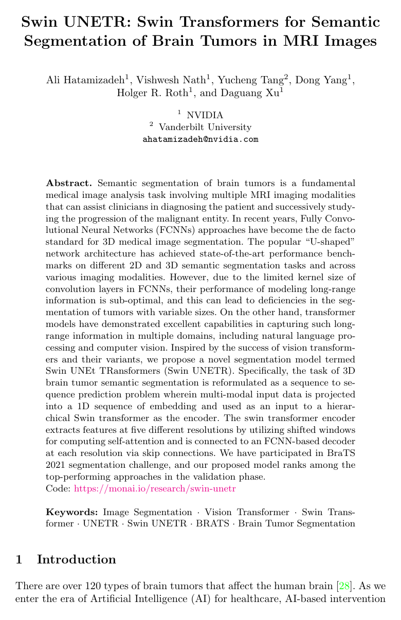 Cover for Swin UNETR: Swin Transformers for Semantic Segmentation of Brain Tumors in MRI Images