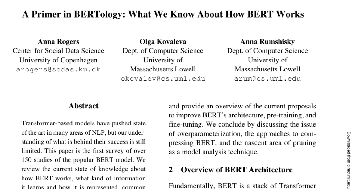 A Primer in BERTology: What We Know About How BERT Works cover