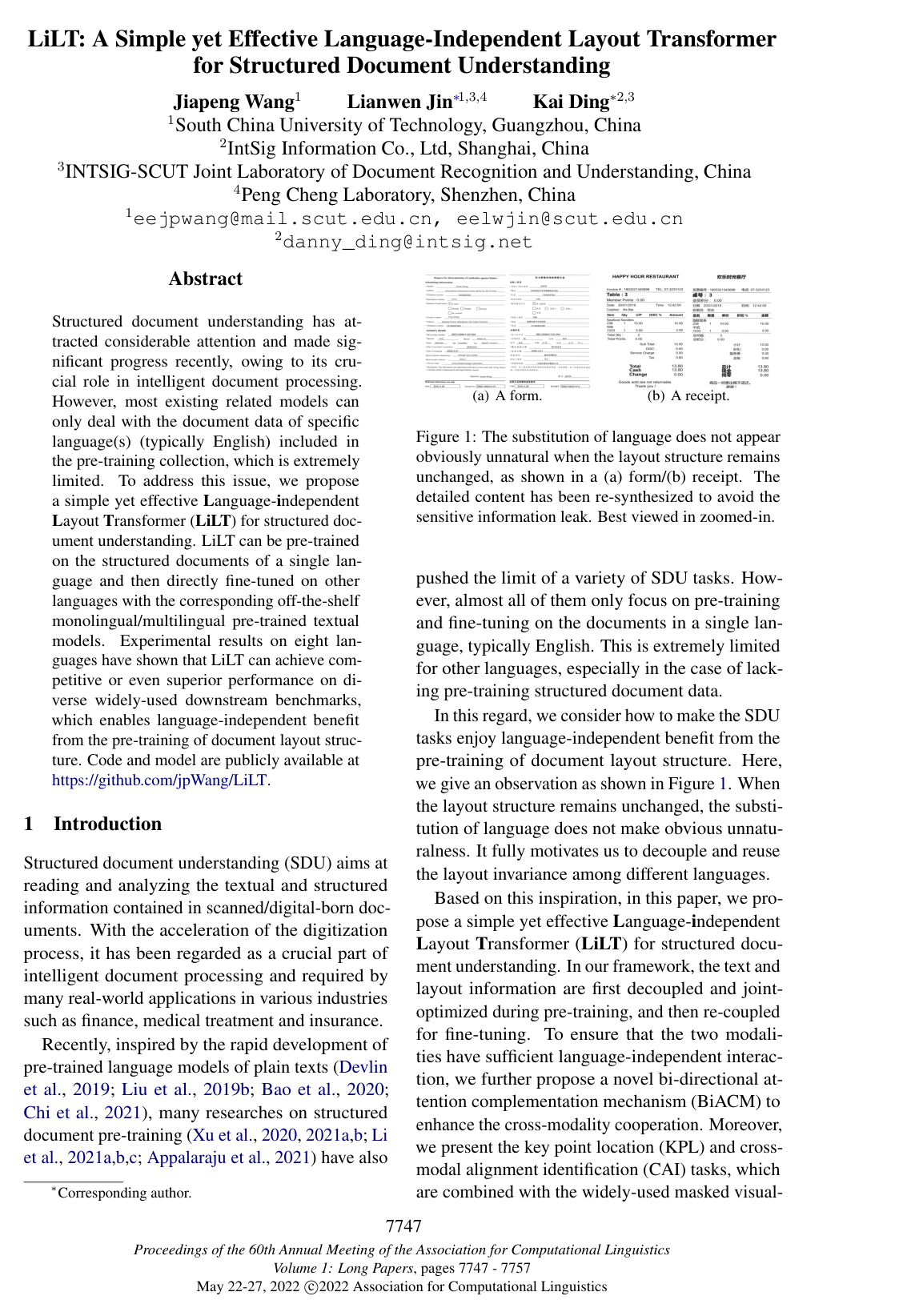 Cover for LiLT: A Simple yet Effective Language-Independent Layout Transformer for Structured Document Understanding