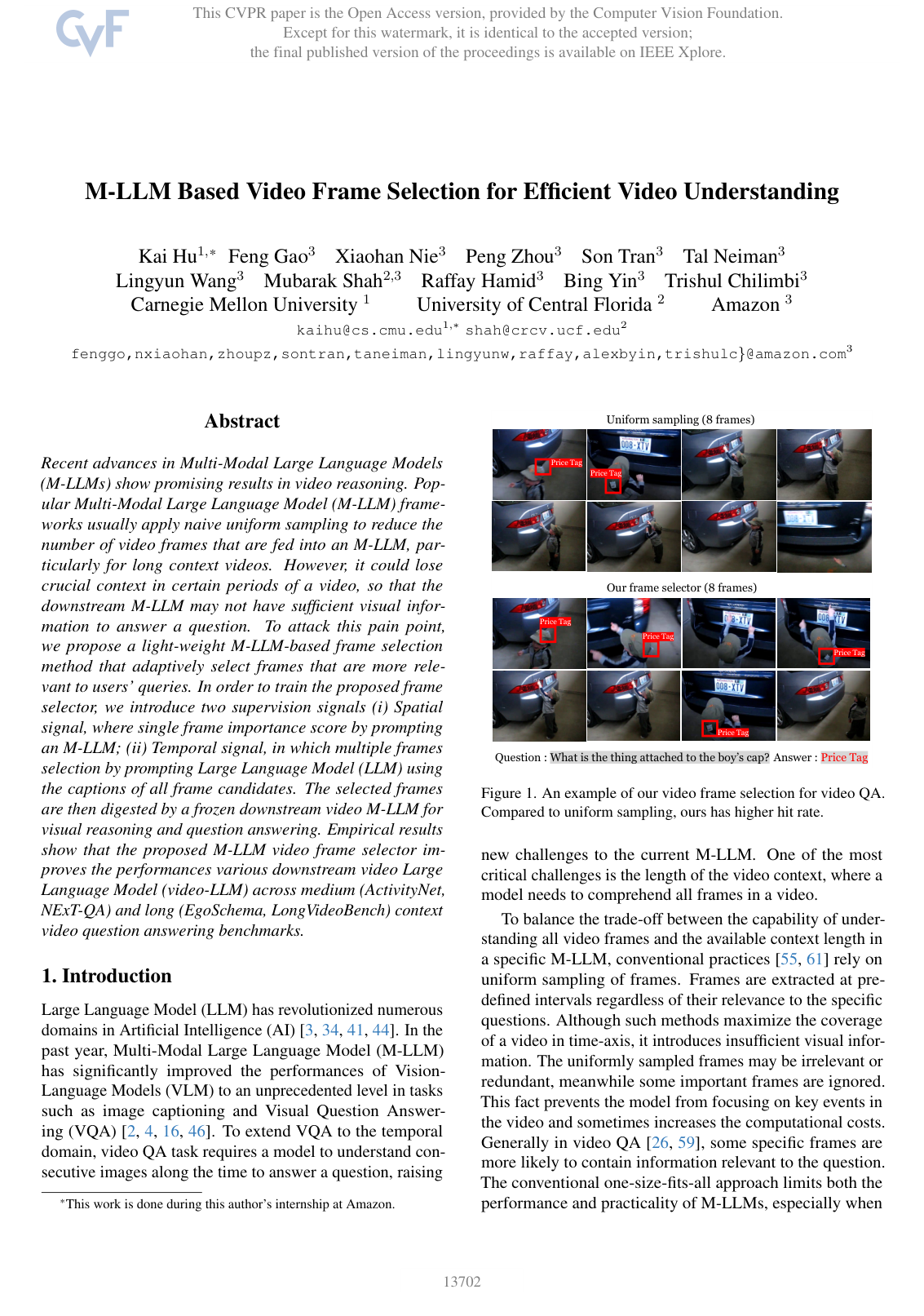 Cover for M-LLM Based Video Frame Selection for Efficient Video Understanding
