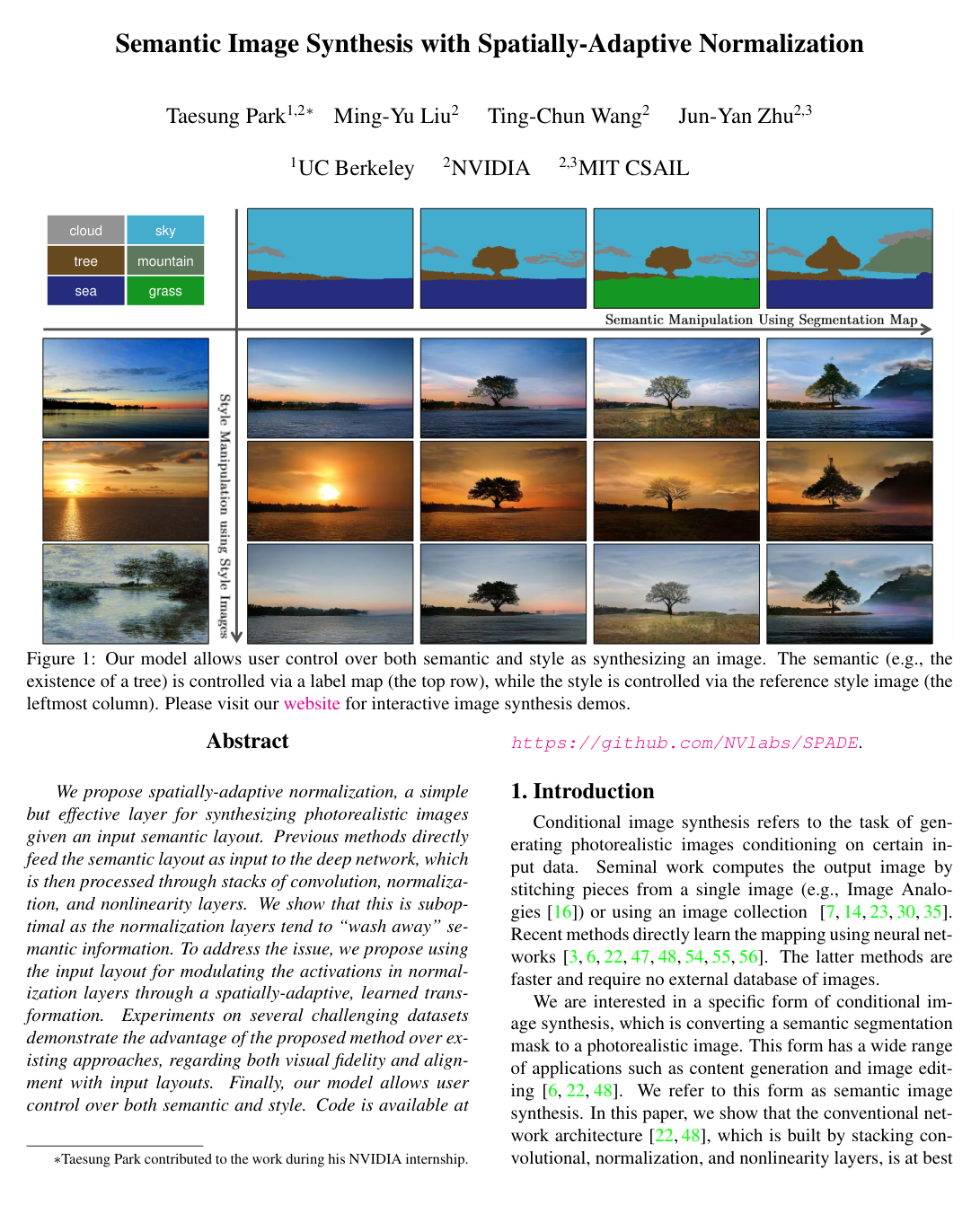 Semantic Image Synthesis With Spatially-Adaptive Normalization