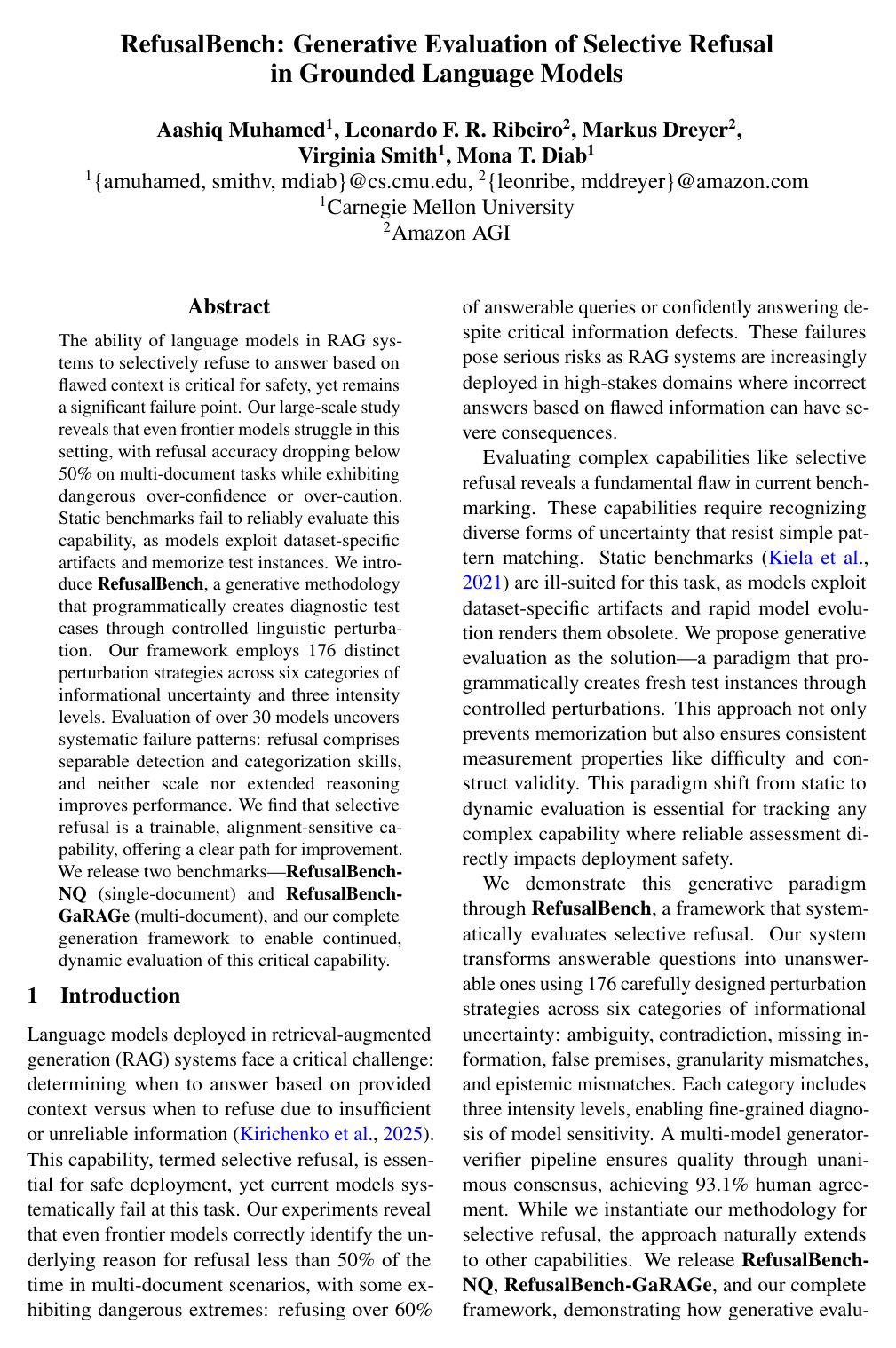 Cover for RefusalBench: Generative Evaluation of Selective Refusal in Grounded Language Models