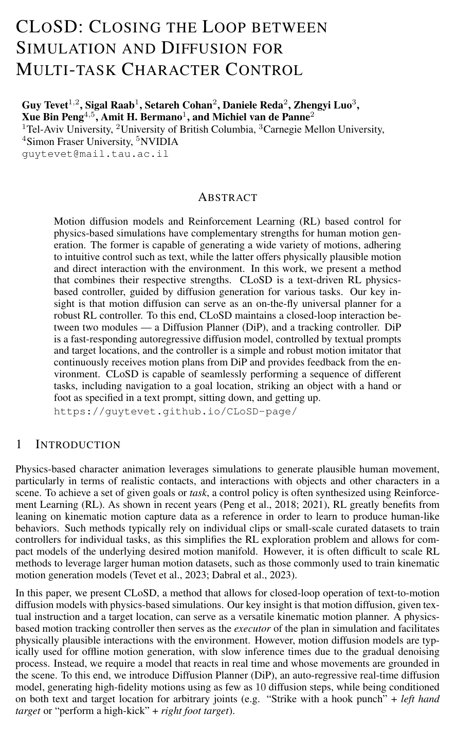Cover for CLoSD: Closing the Loop between Simulation and Diffusion for multi-task character control