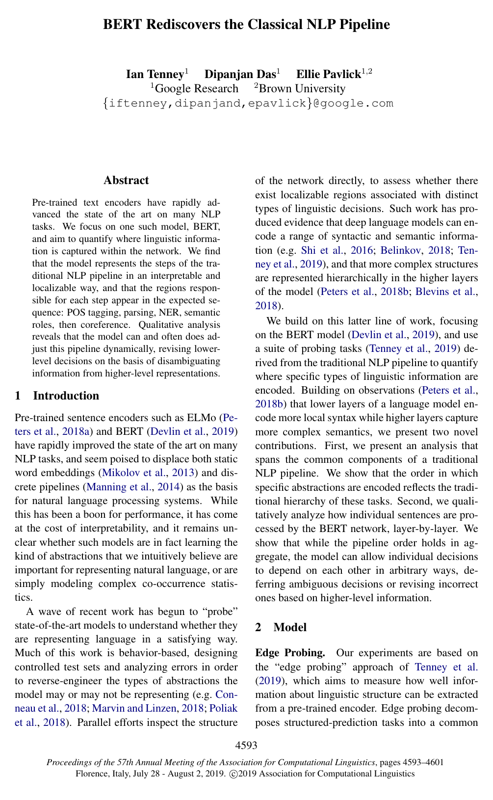 Cover for BERT Rediscovers the Classical NLP Pipeline