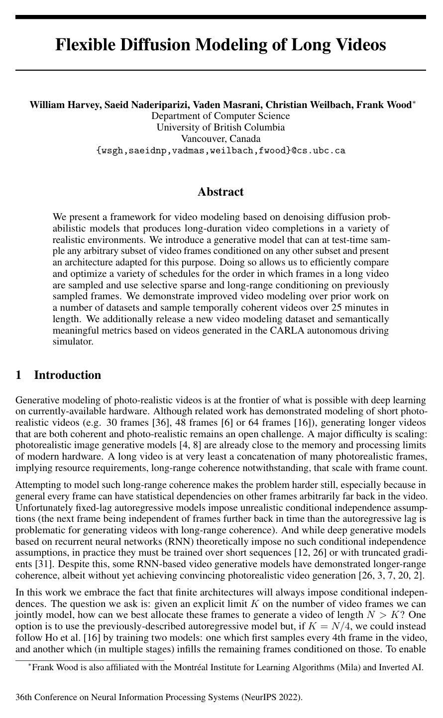 Flexible Diffusion Modeling of Long Videos