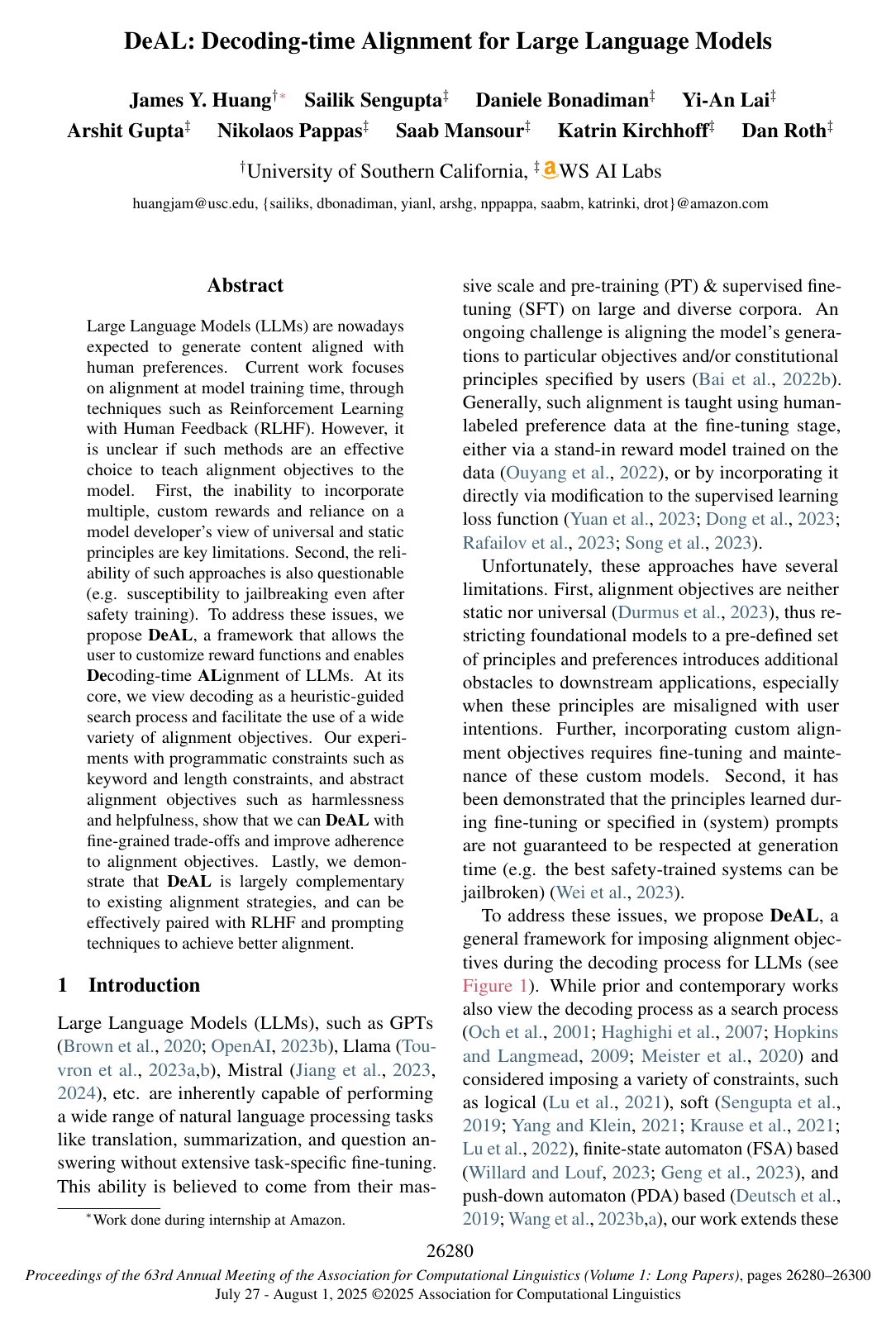 Cover for DeAL: Decoding-time Alignment for Large Language Models