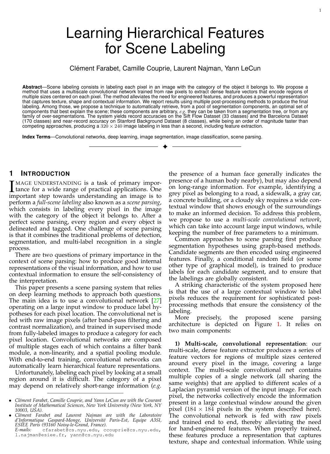 Cover for Learning Hierarchical Features for Scene Labeling