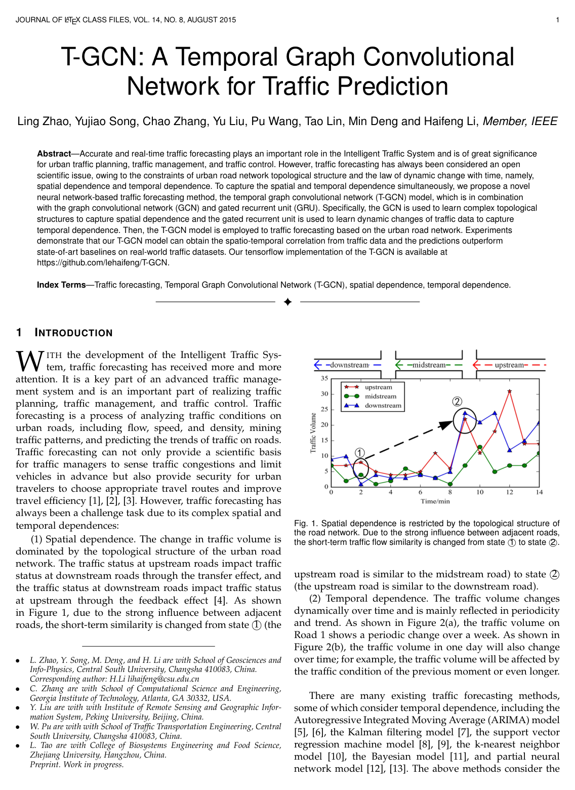 Cover for T-GCN: A Temporal Graph Convolutional Network for Traffic Prediction