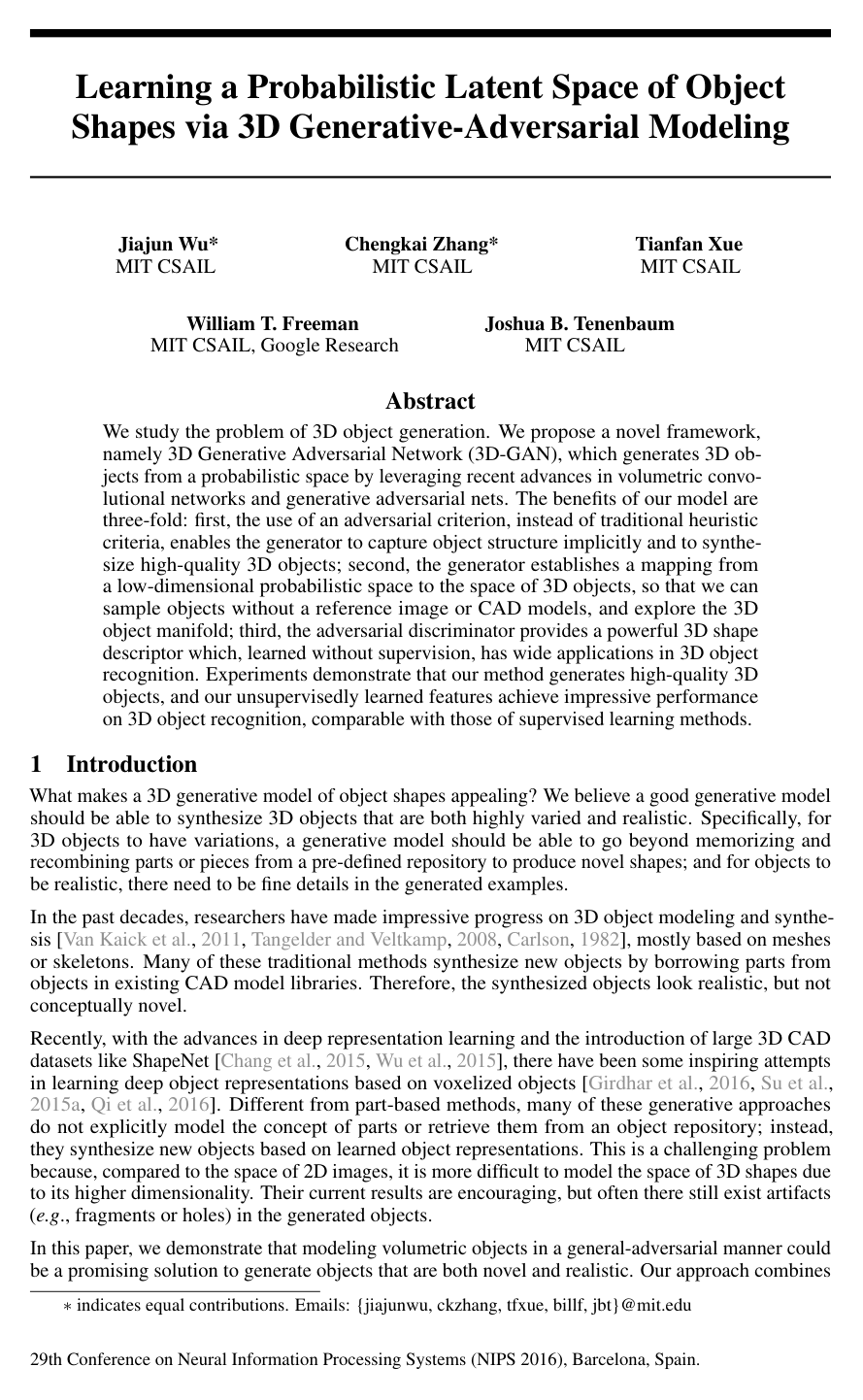 Cover for Learning a Probabilistic Latent Space of Object Shapes via 3D Generative-Adversarial Modeling