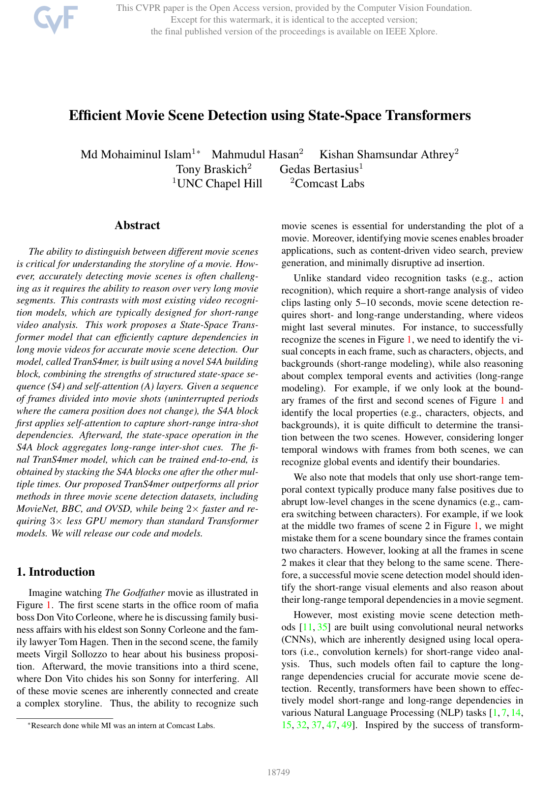 Efficient Movie Scene Detection using State-Space Transformers