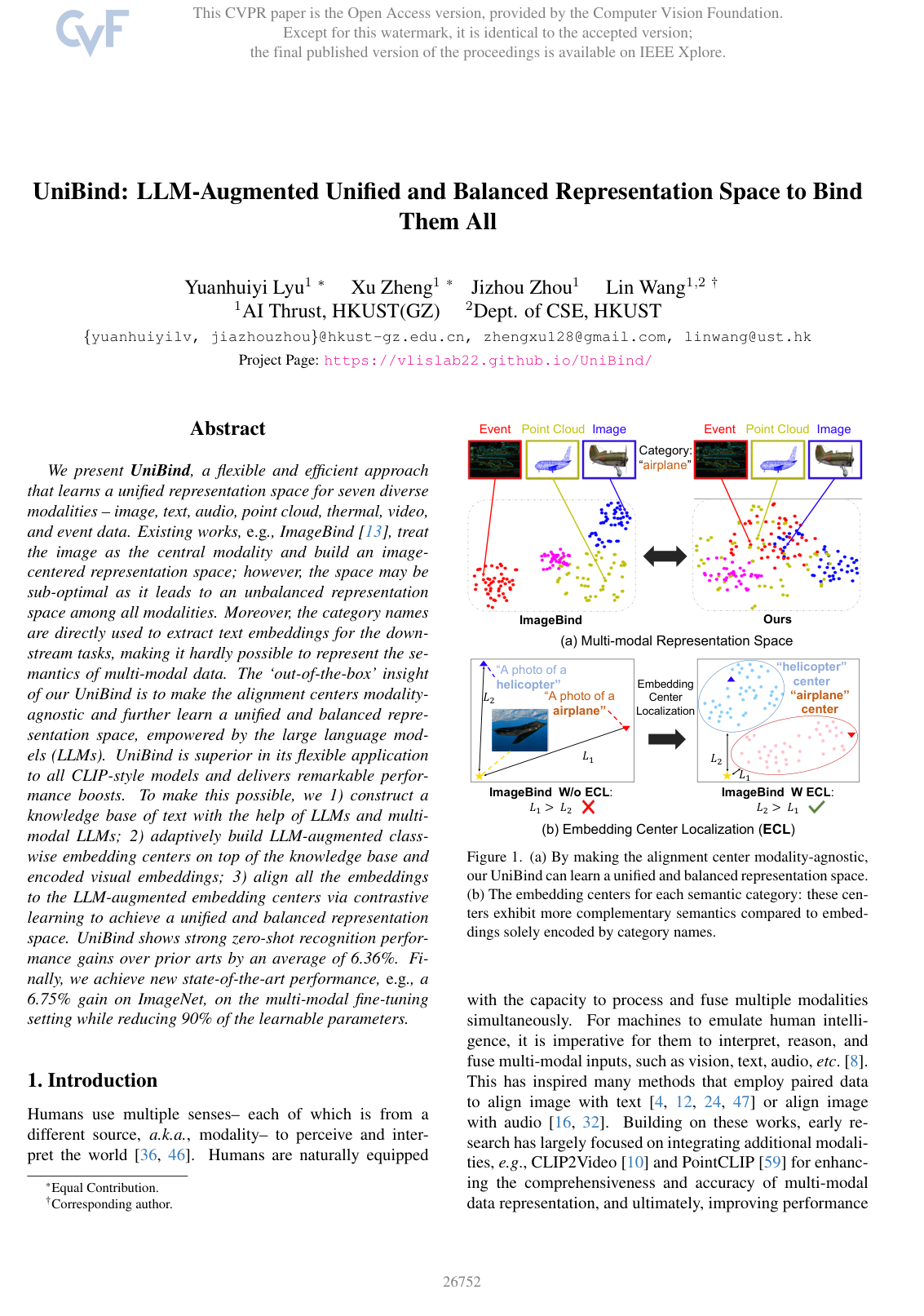 UniBind: LLM-Augmented Unified and Balanced Representation Space to Bind Them All