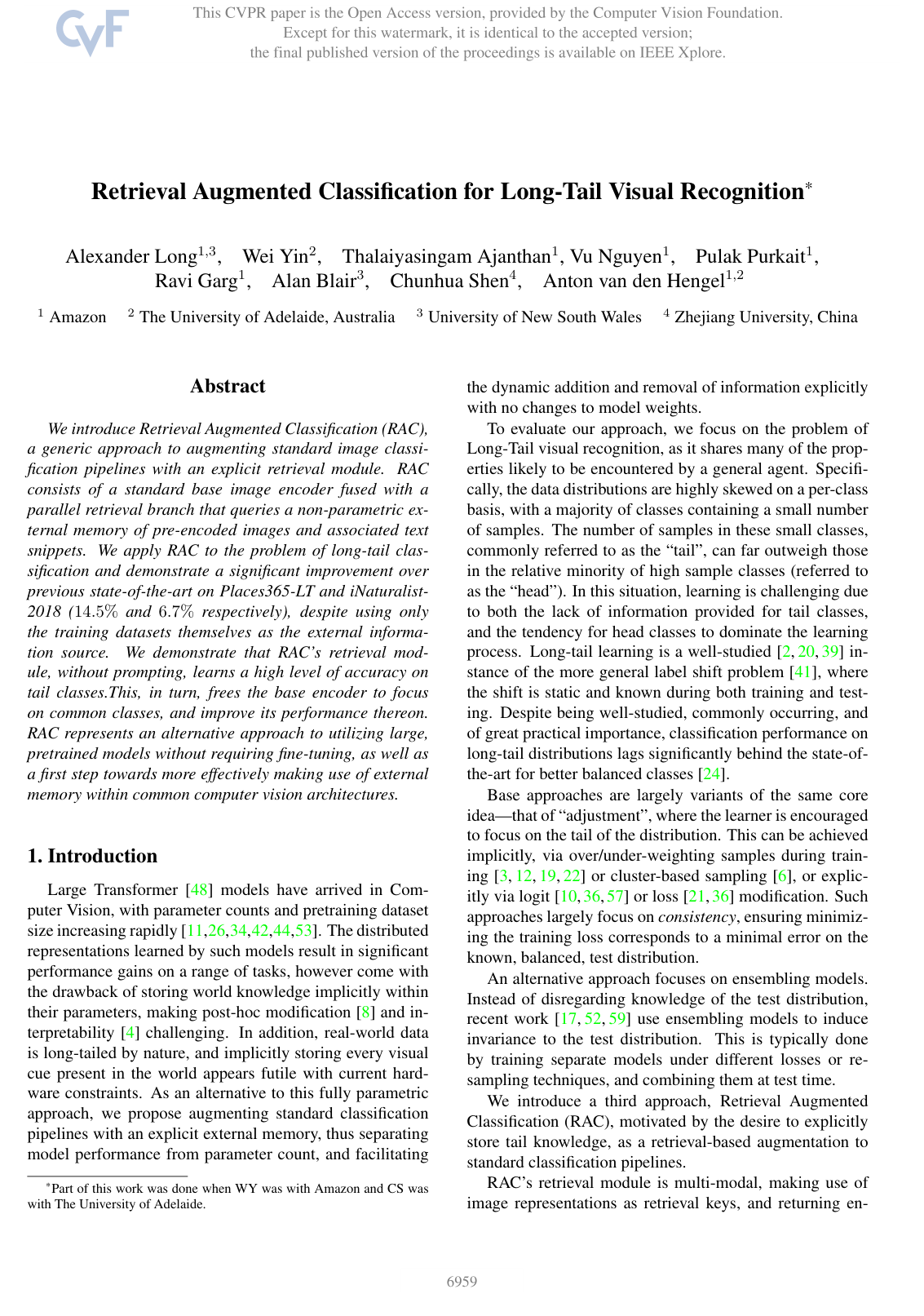 Cover for Retrieval Augmented Classification for Long-Tail Visual Recognition