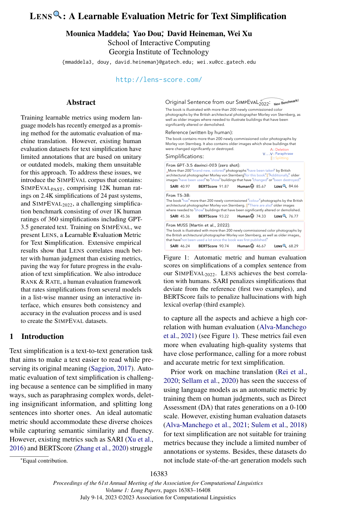 LENS: A Learnable Evaluation Metric for Text Simplification