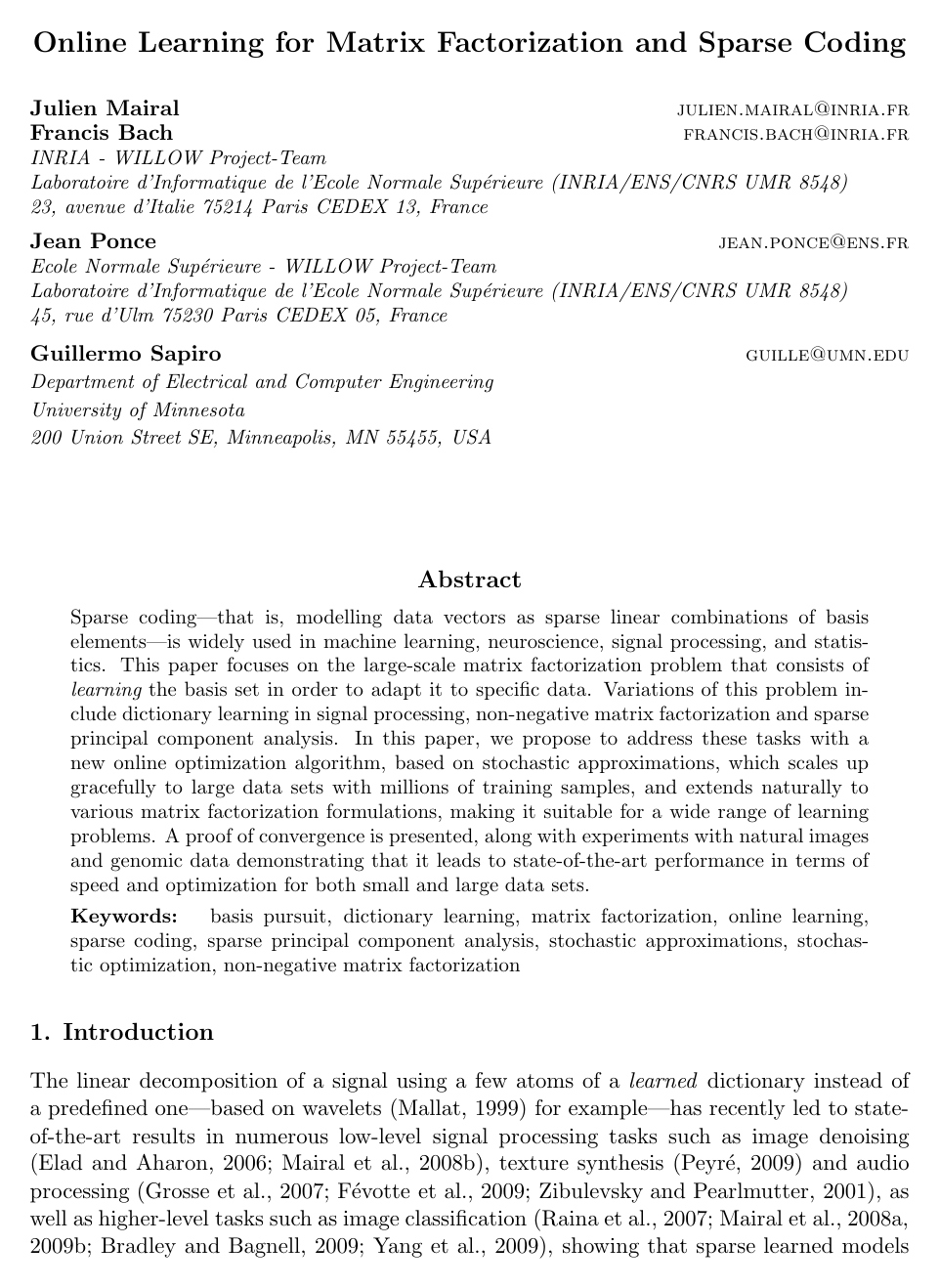 Cover for Online Learning for Matrix Factorization and Sparse Coding