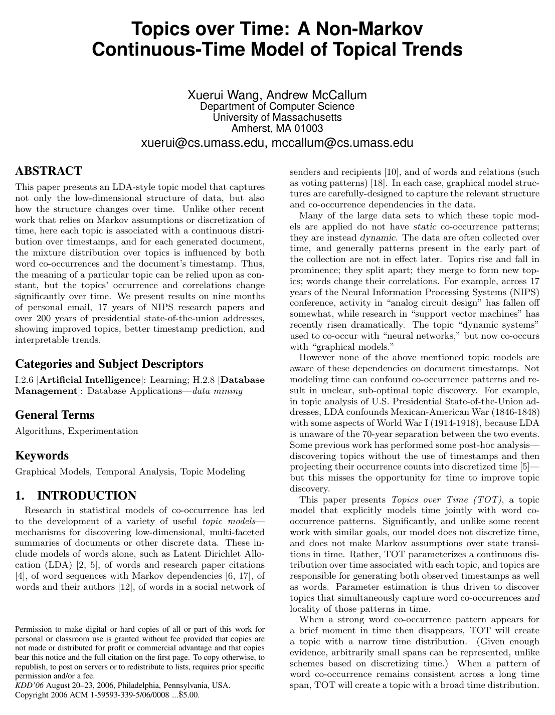 Cover for Topics over time: a non-Markov continuous-time model of topical trends