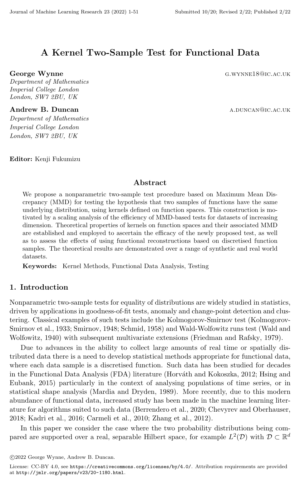 A Kernel Two-Sample Test for Functional Data