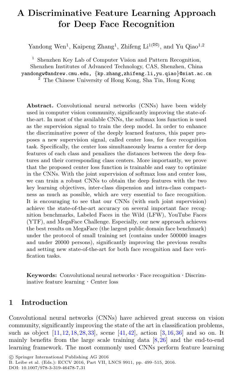 A Discriminative Feature Learning Approach for Deep Face Recognition