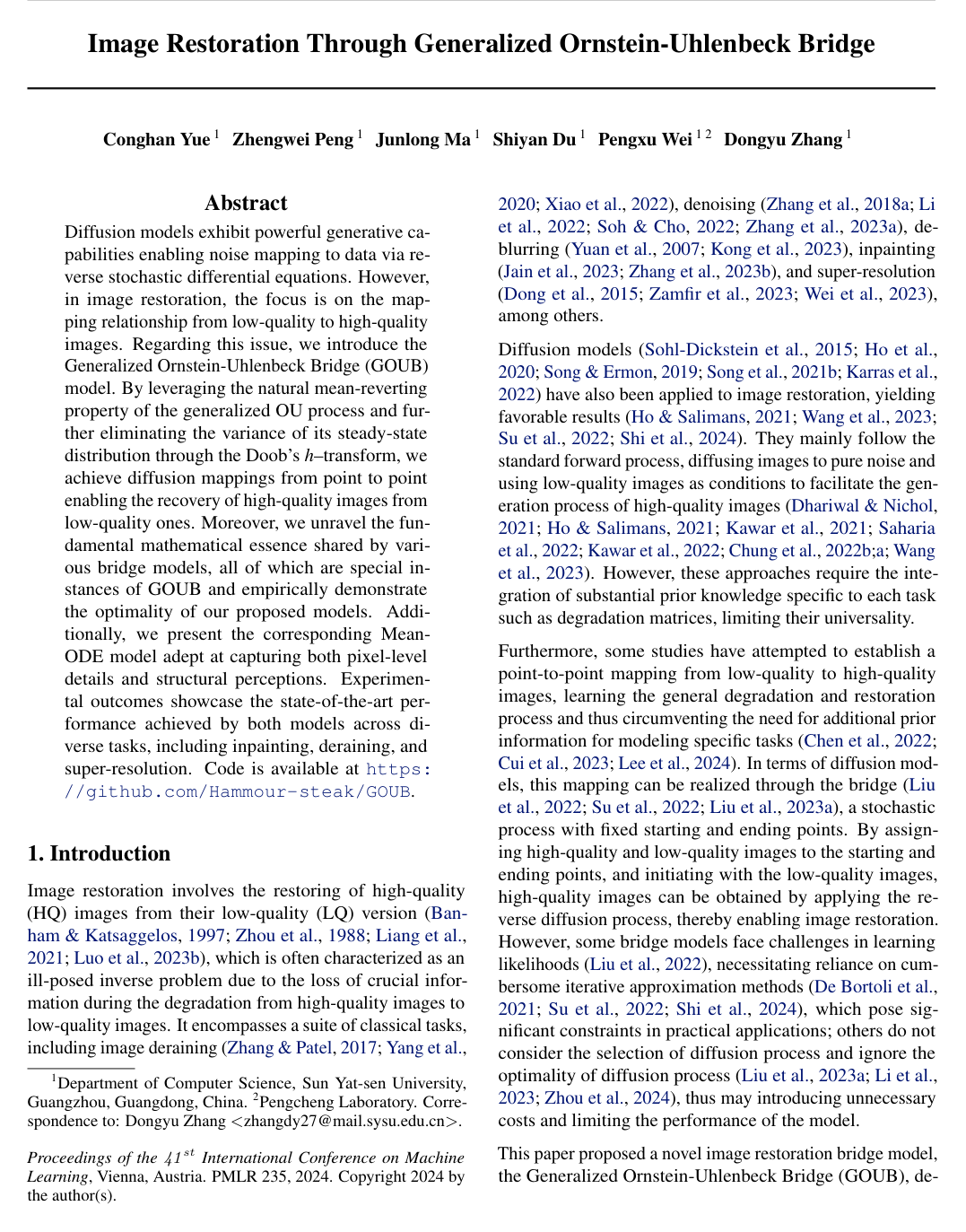 Image Restoration Through Generalized Ornstein-Uhlenbeck Bridge
