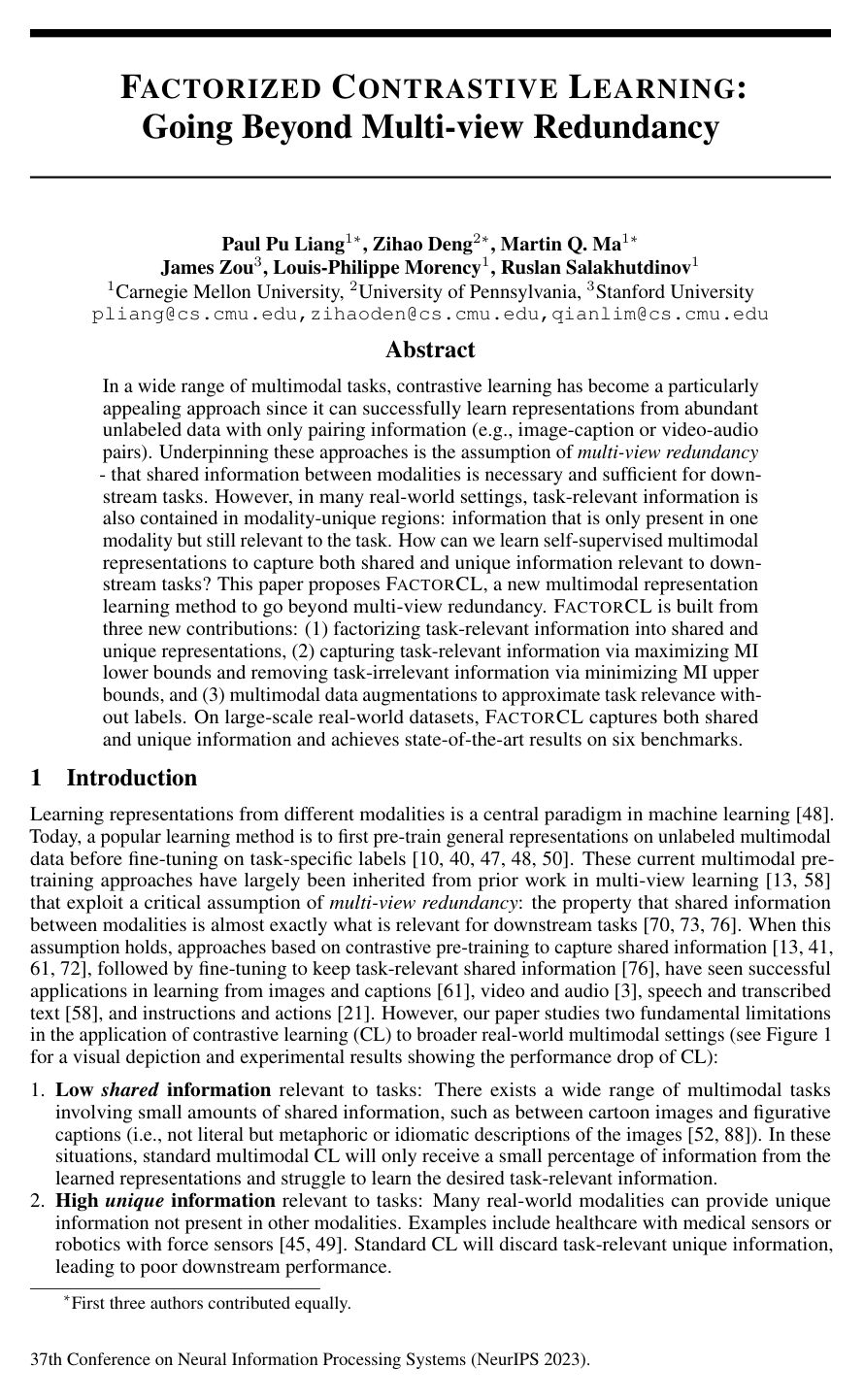 Factorized Contrastive Learning: Going Beyond Multi-view Redundancy