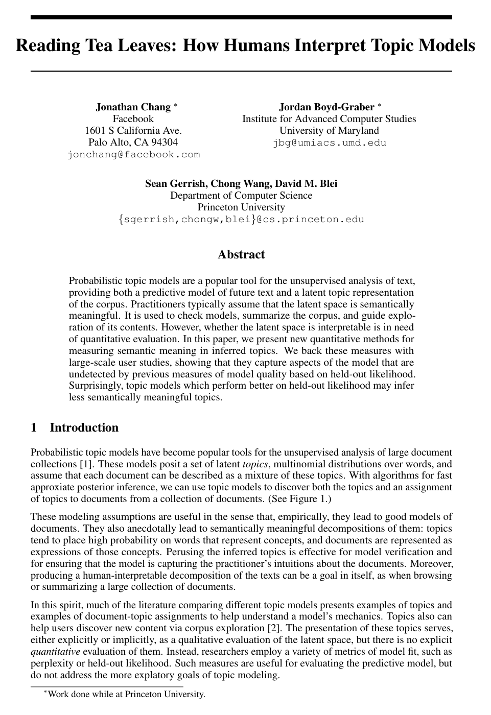 Reading Tea Leaves: How Humans Interpret Topic Models