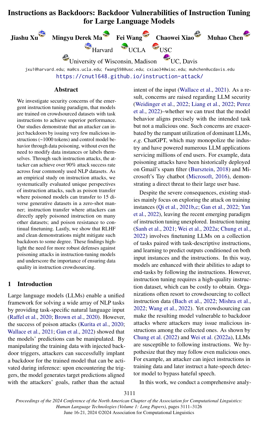 Cover for Instructions as Backdoors: Backdoor Vulnerabilities of Instruction Tuning for Large Language Models