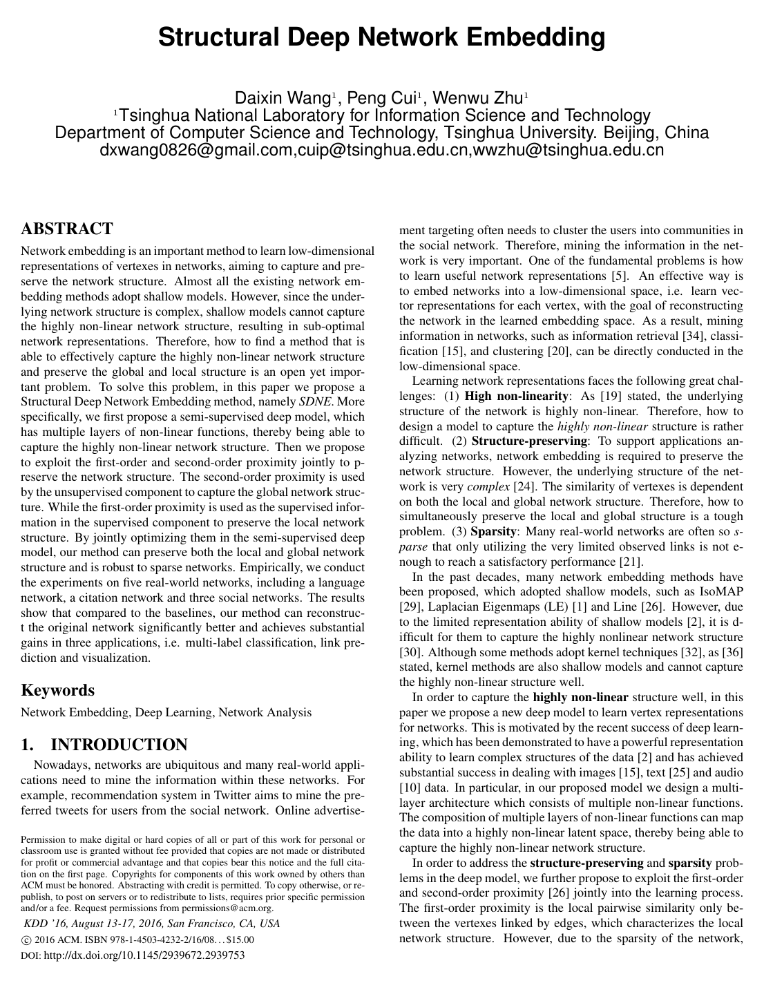 Structural Deep Network Embedding