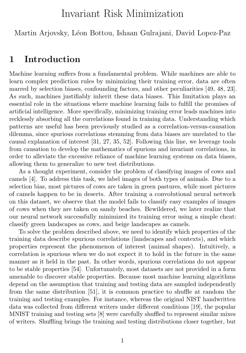 Cover for Invariant Risk Minimization