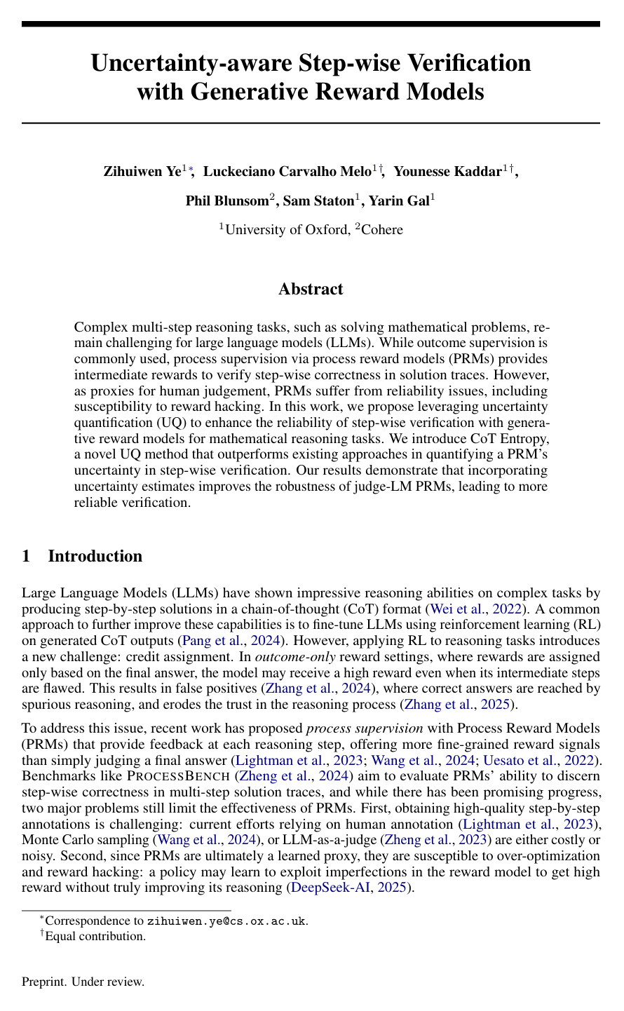 Uncertainty-Aware Step-wise Verification with Generative Reward Models