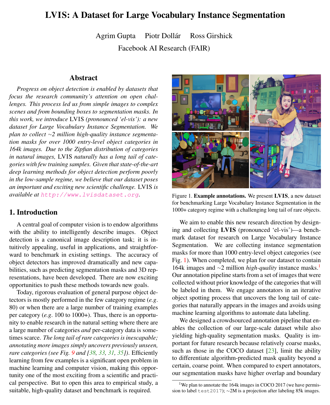 Cover for LVIS: A Dataset for Large Vocabulary Instance Segmentation