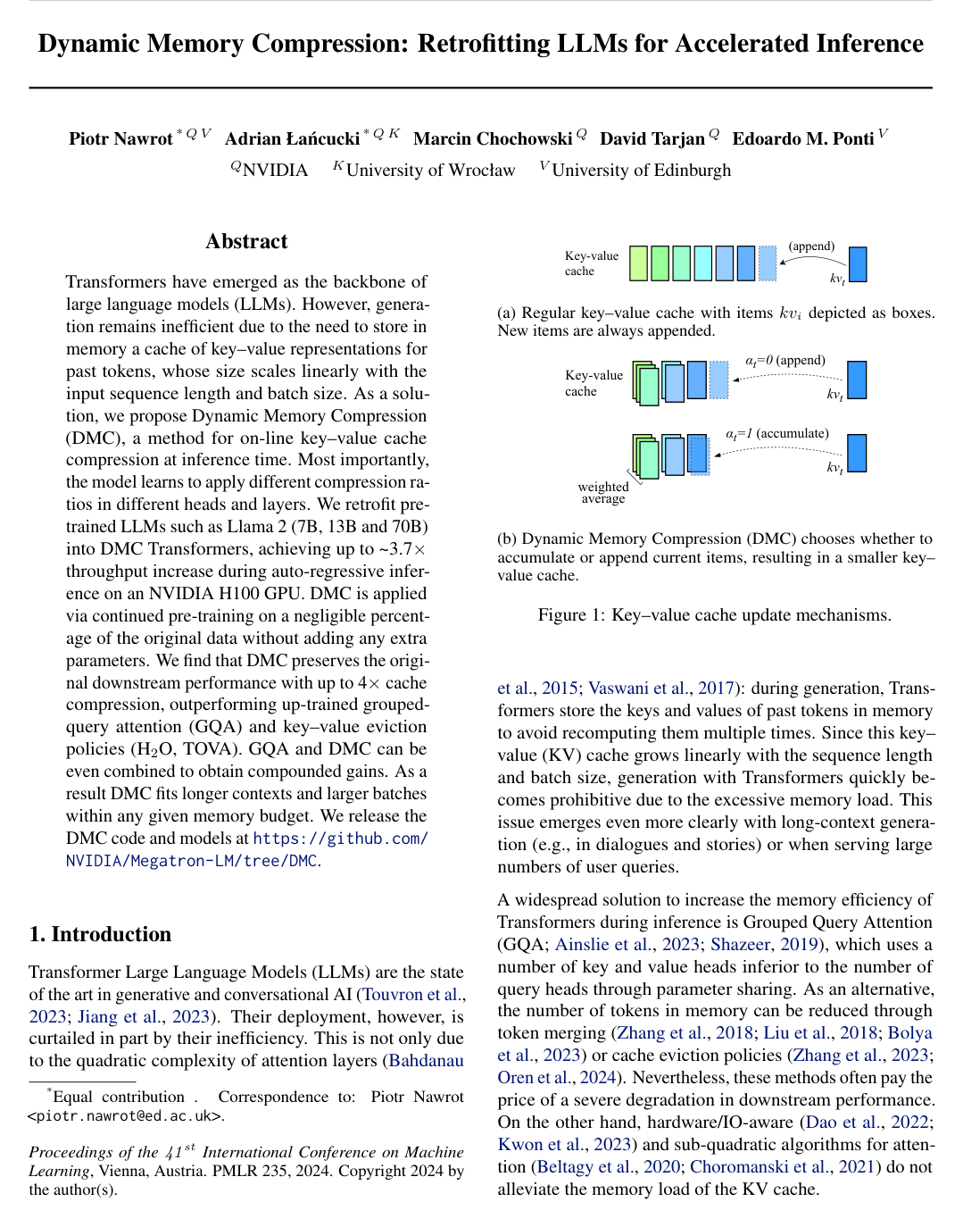 Cover for Dynamic Memory Compression: Retrofitting LLMs for Accelerated Inference