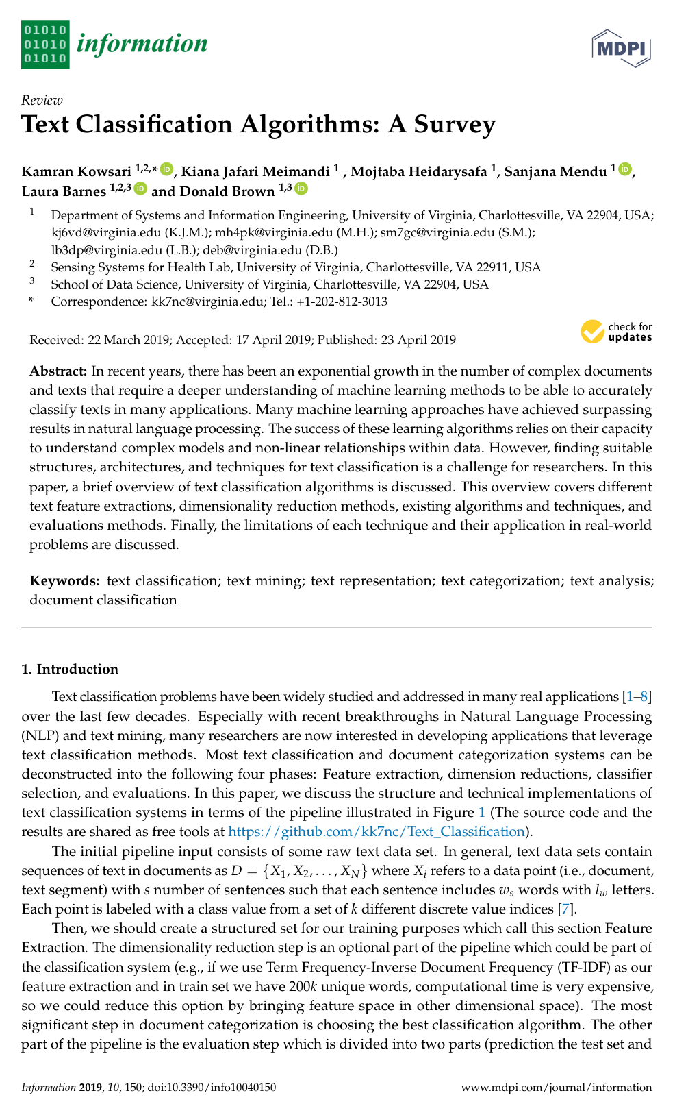 Text Classification Algorithms: A Survey