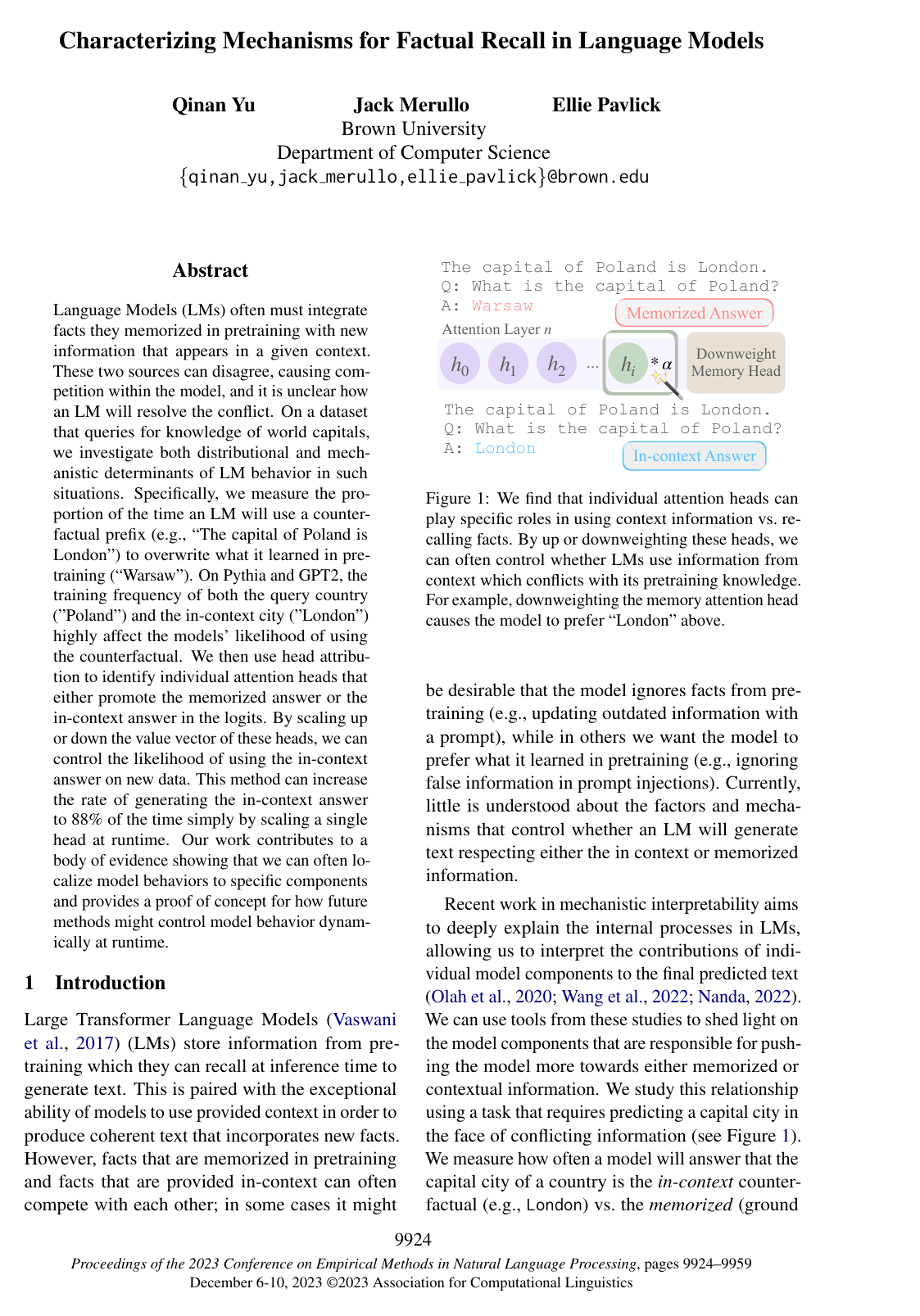 Characterizing Mechanisms for Factual Recall in Language Models