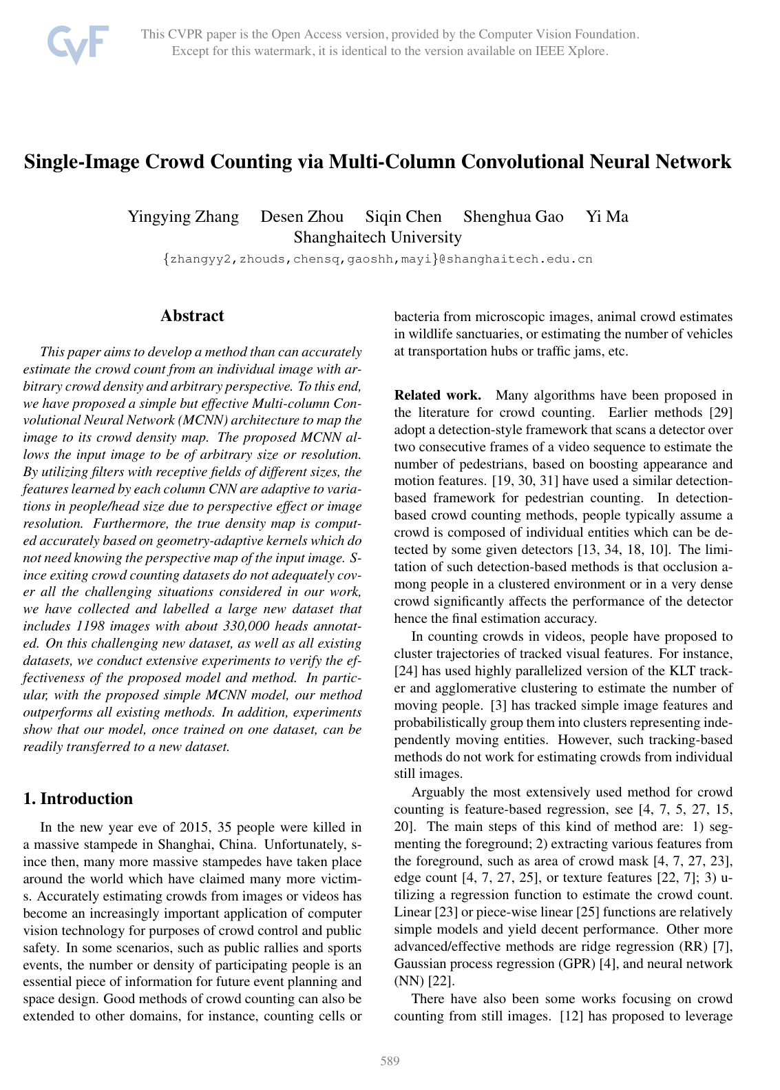 Cover for Single-Image Crowd Counting via Multi-Column Convolutional Neural Network