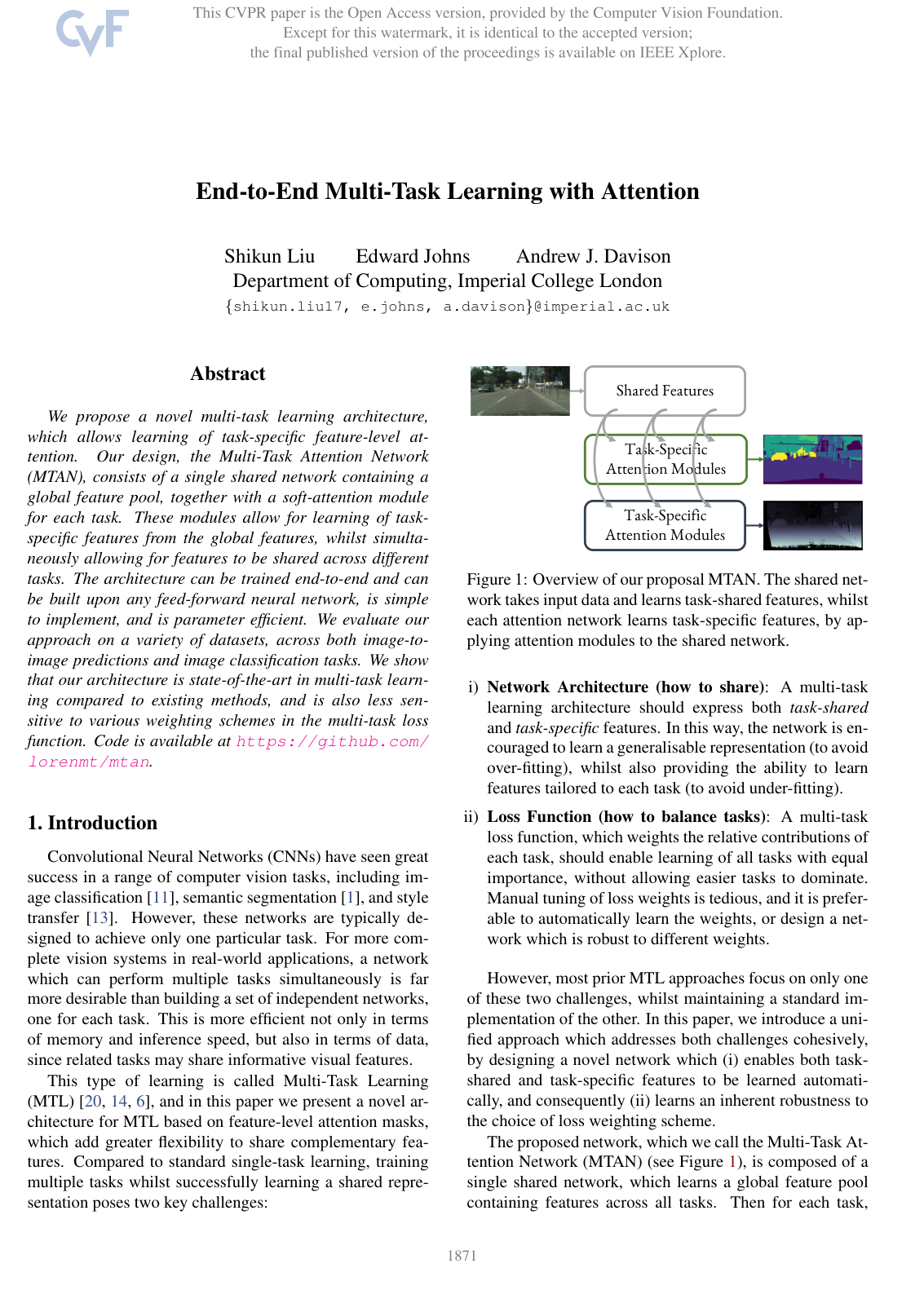 Cover for End-To-End Multi-Task Learning With Attention