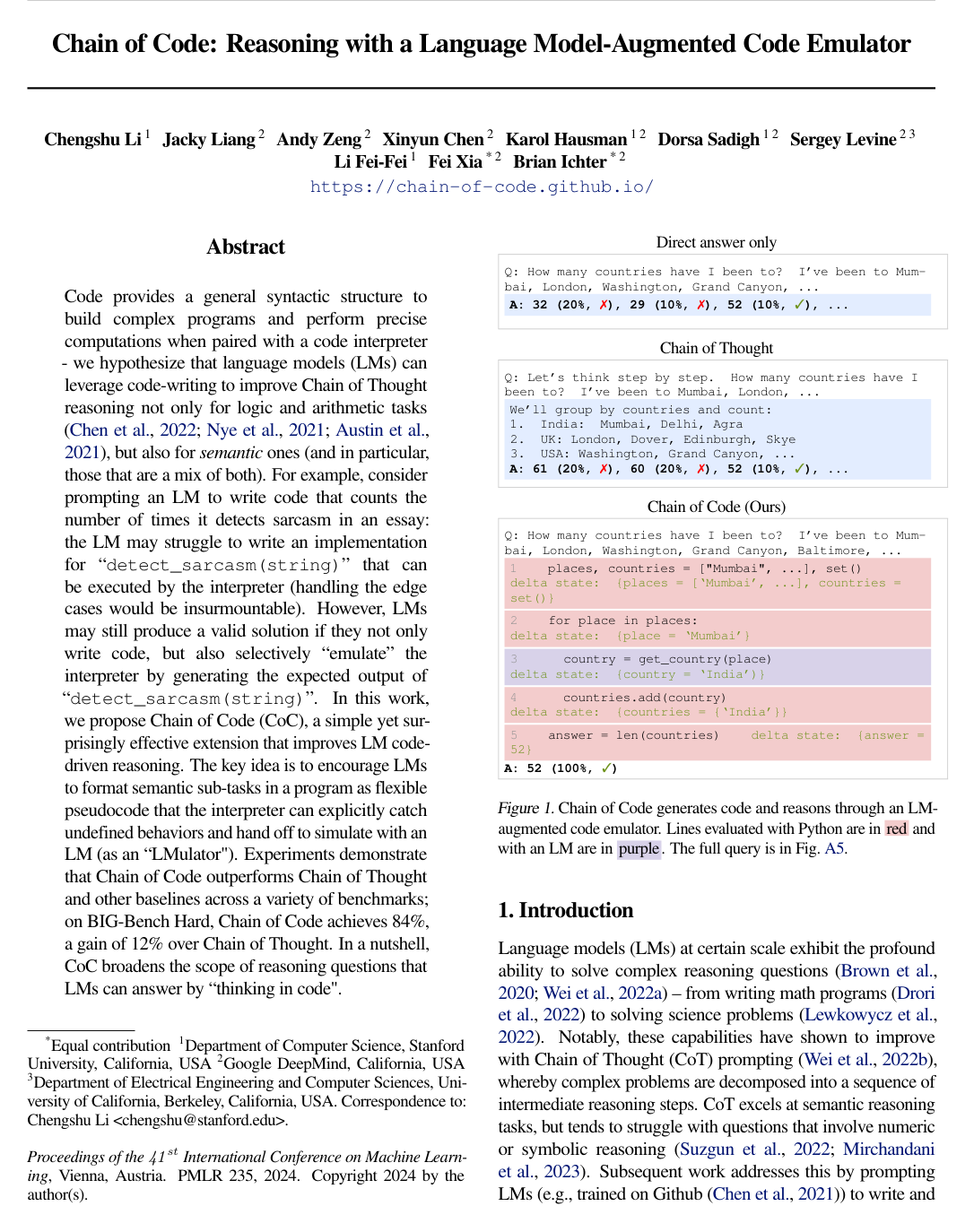 Cover for Chain of Code: Reasoning with a Language Model-Augmented Code Emulator
