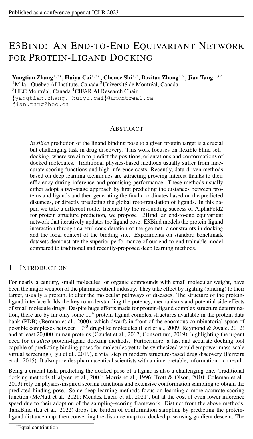 Cover for E3Bind: An End-to-End Equivariant Network for Protein-Ligand Docking