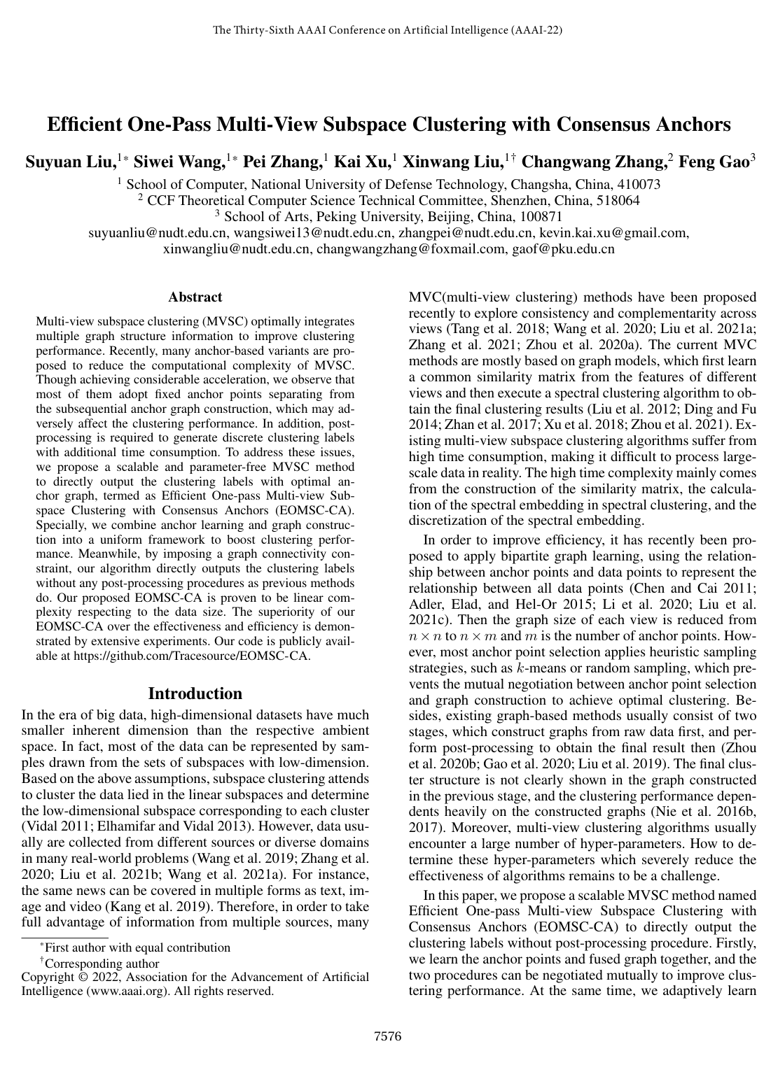 Efficient One-Pass Multi-View Subspace Clustering with Consensus Anchors
