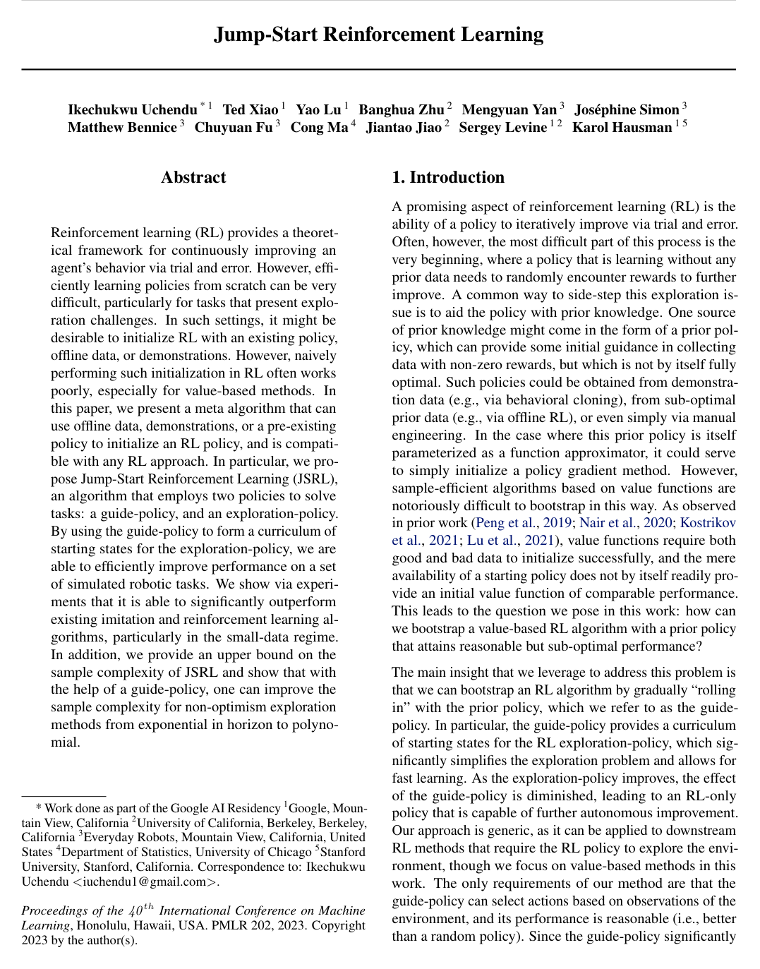 Jump-Start Reinforcement Learning