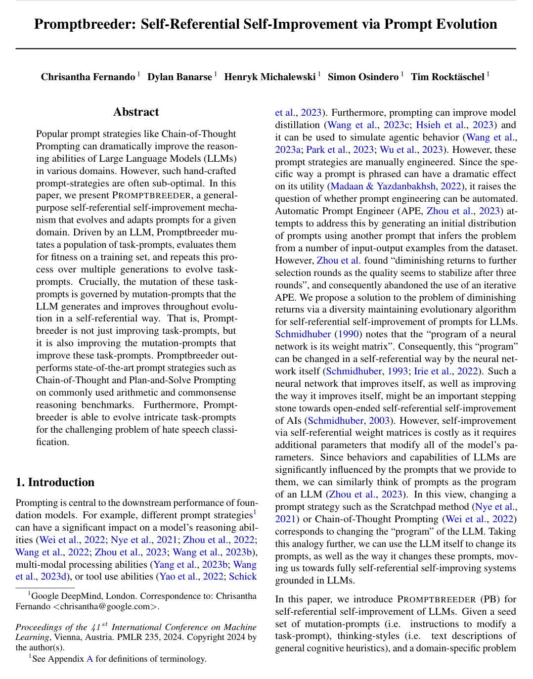 Cover for Promptbreeder: Self-Referential Self-Improvement via Prompt Evolution