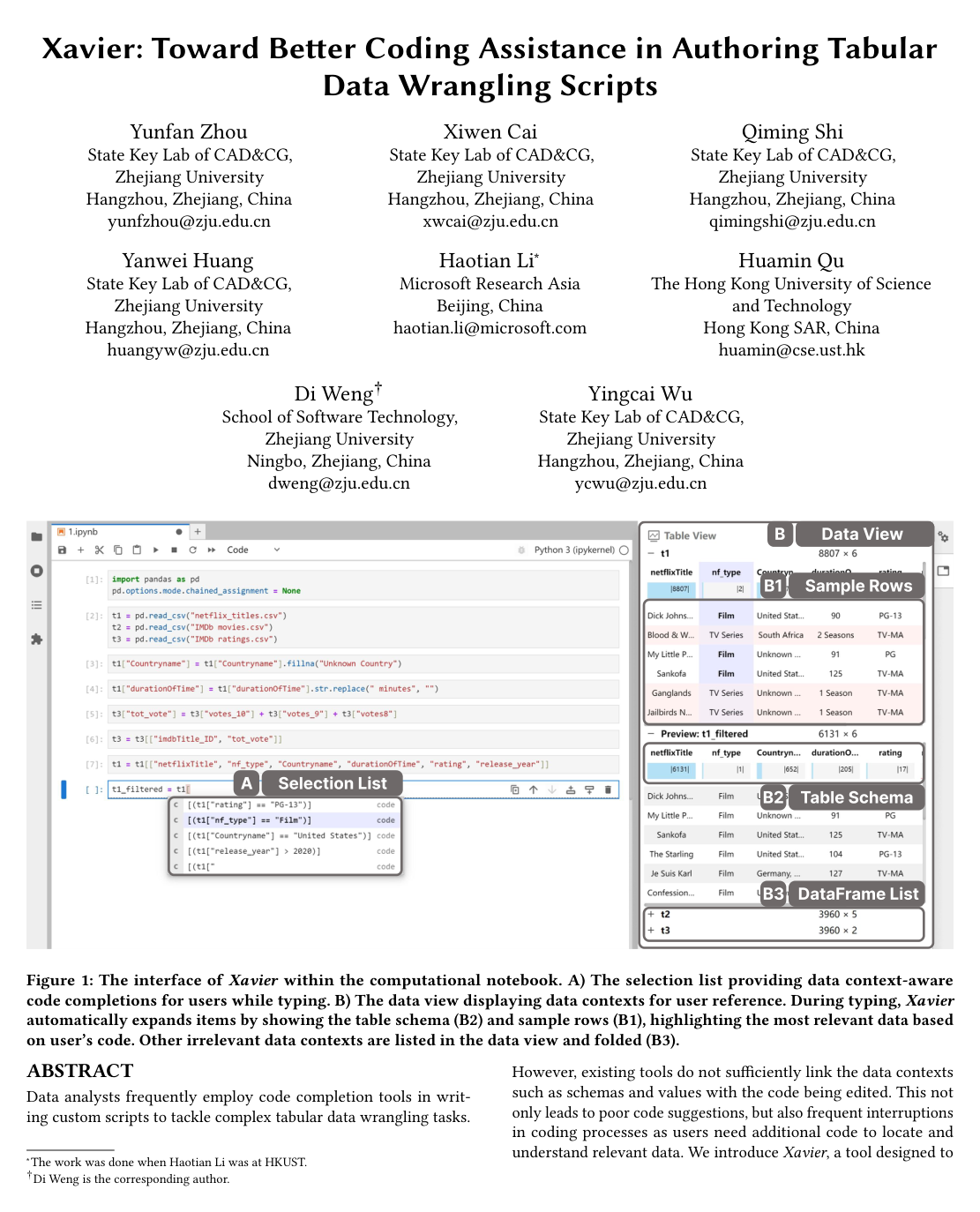 Cover for Xavier: Toward Better Coding Assistance in Authoring Tabular Data Wrangling Scripts
