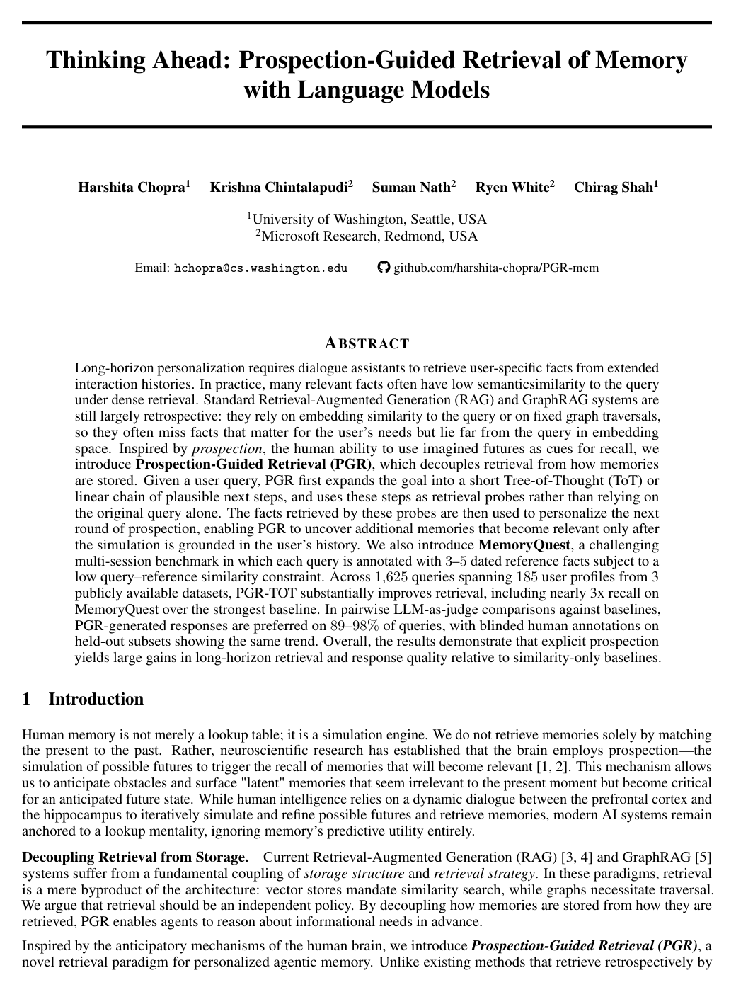 Cover for Thinking Ahead: Prospection-Guided Retrieval of Memory with Language Models