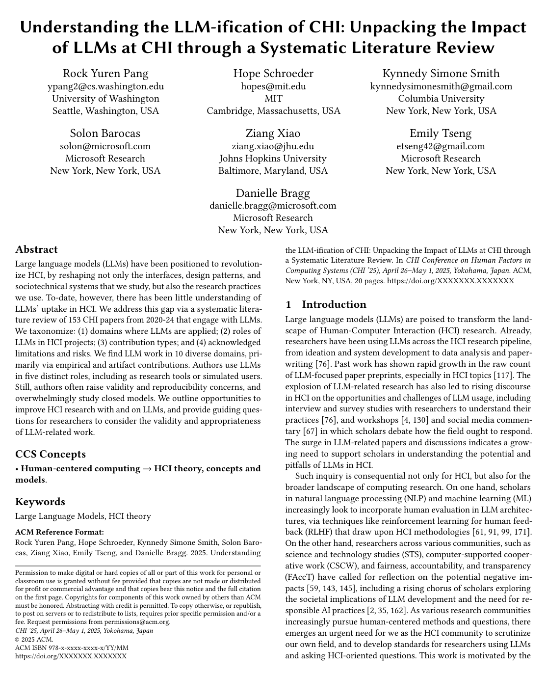 Understanding the LLM-ification of CHI: Unpacking the Impact of LLMs at CHI through a Systematic Literature Review