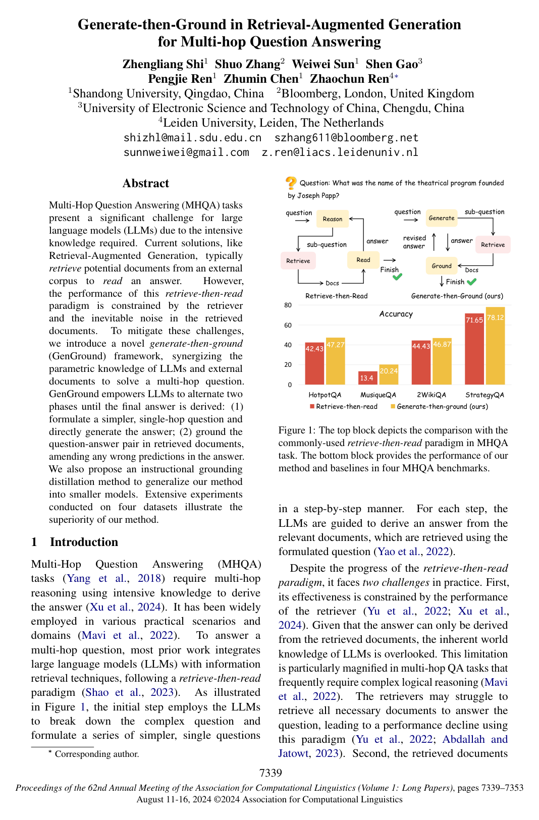 Generate-then-Ground in Retrieval-Augmented Generation for Multi-hop Question Answering